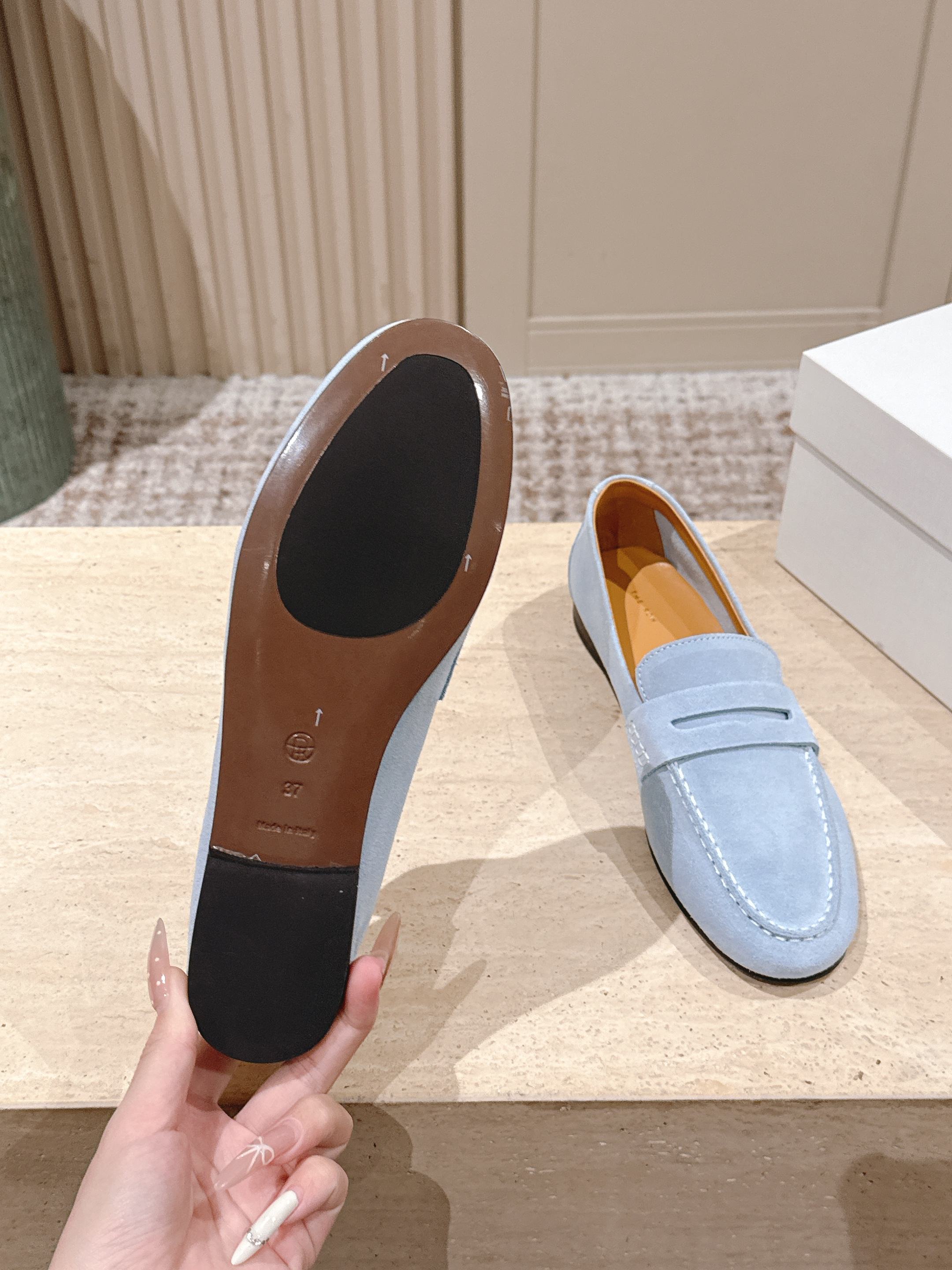 The Row 2025 Loafer Light Blue Suede 556140