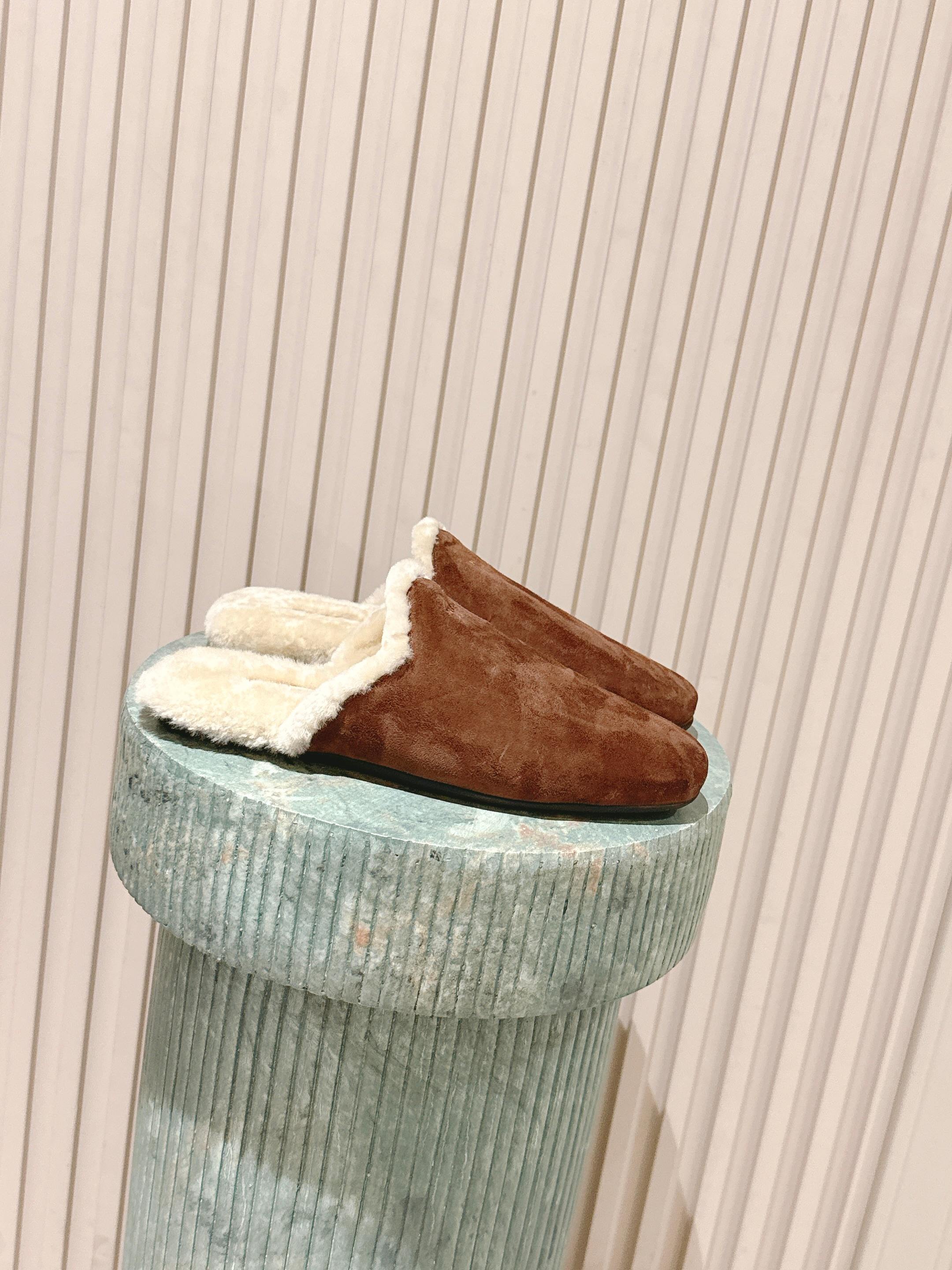 Pra 2025 Mule Brown Beige Suede Wool 556282