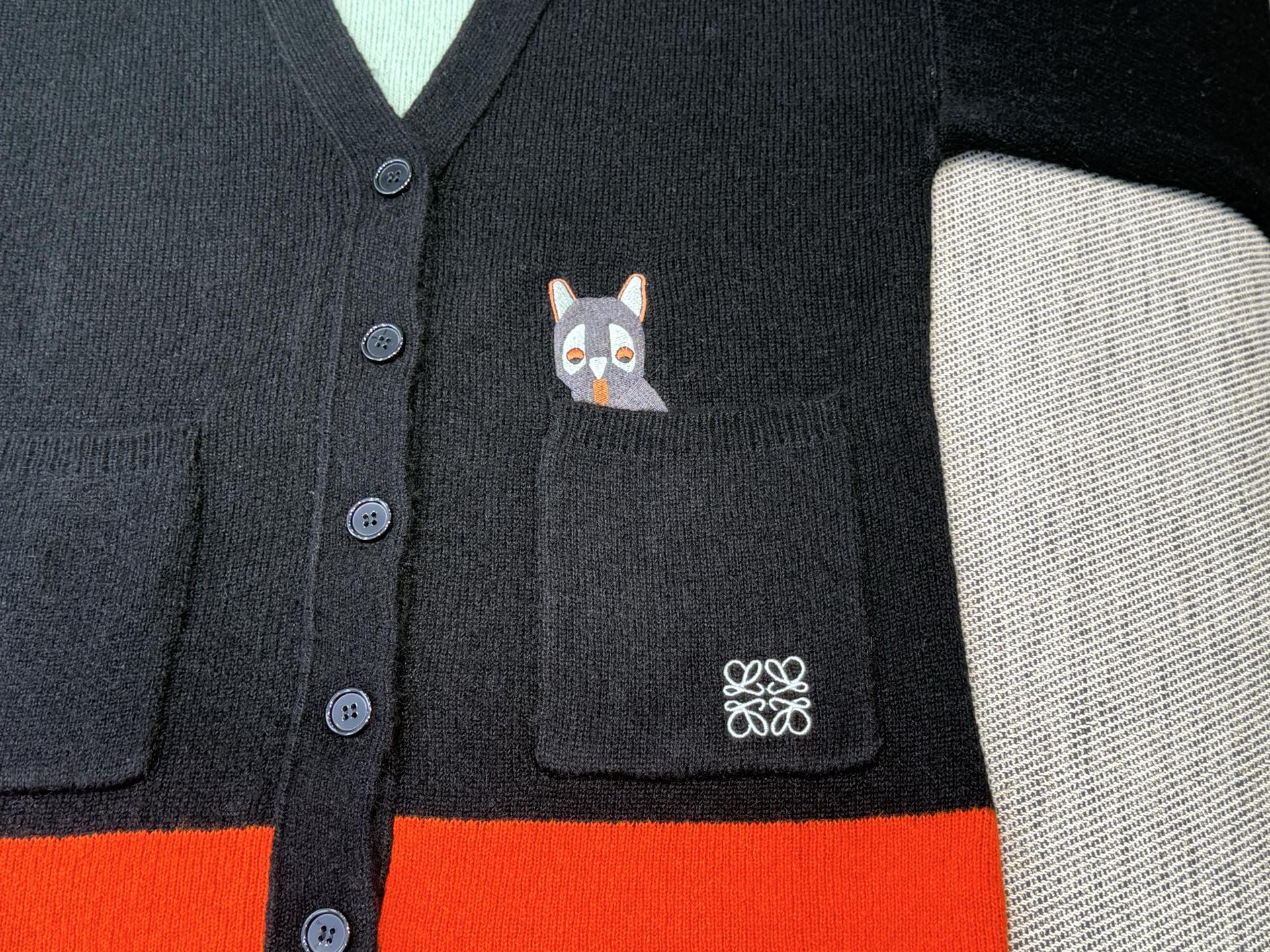 Loewe 2025 V-Neck Button-Up Cardigan Black Mix Colors Wool 331646