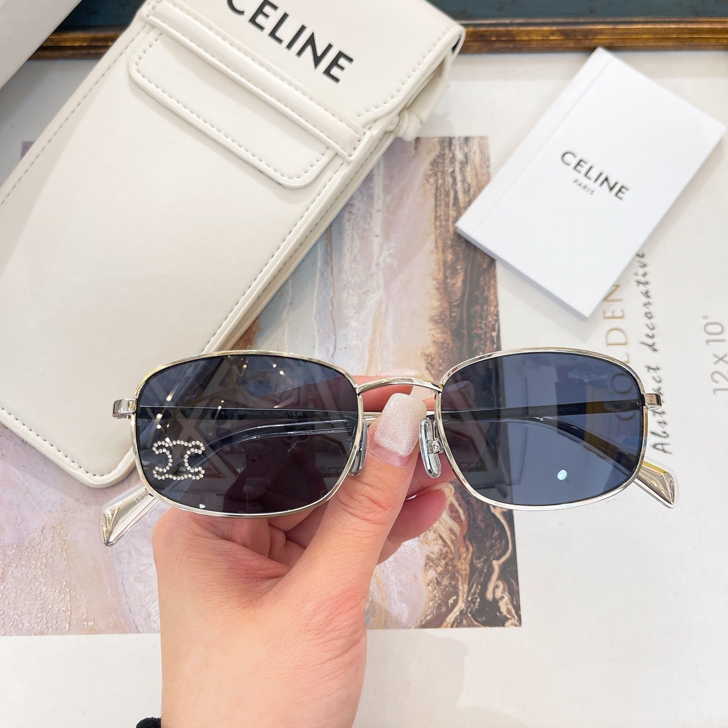 TRIOMPHE RHINESTONE SUNGLASS CL40285U IN METAL WITH CRYSTALS