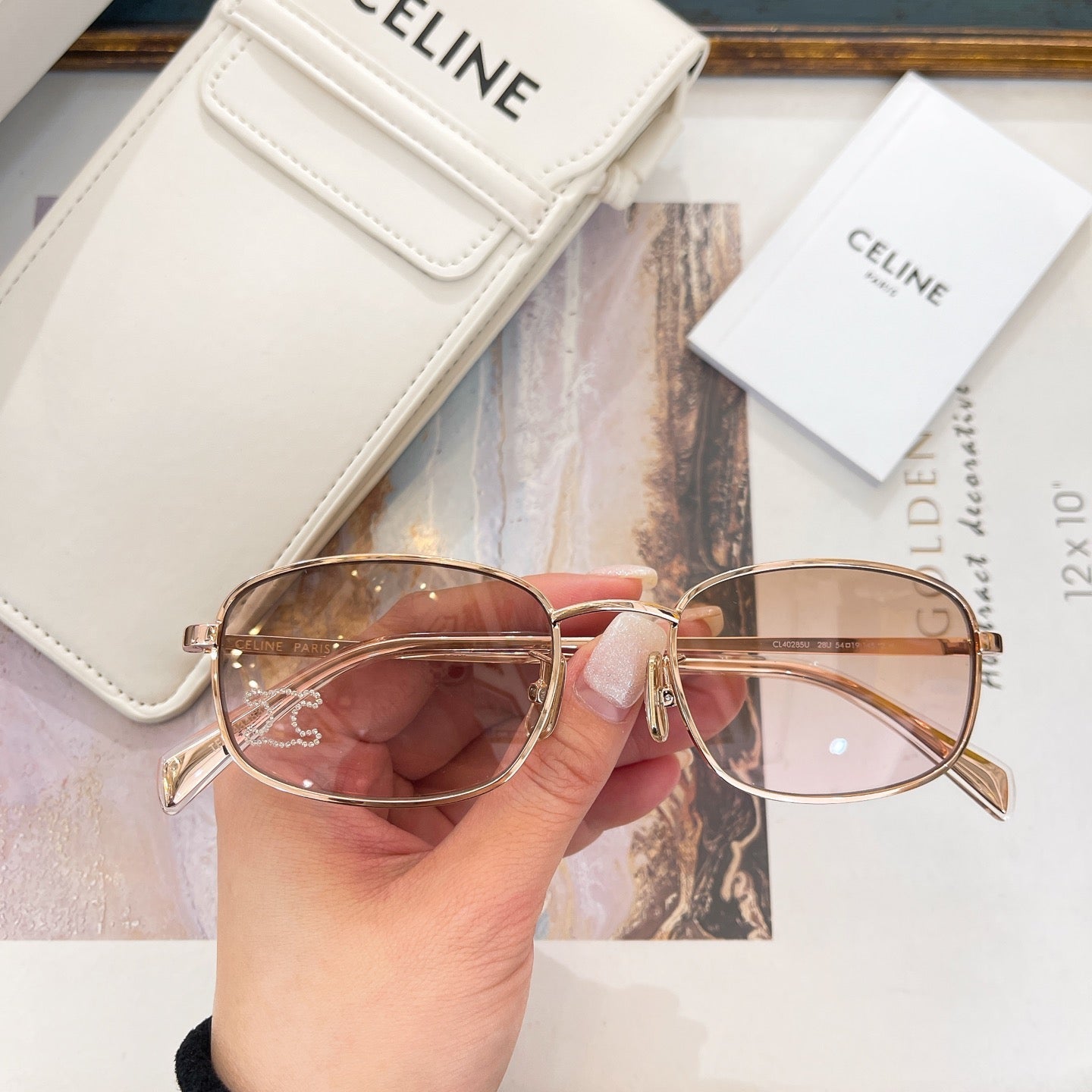 TRIOMPHE RHINESTONE SUNGLASS CL40285U IN METAL WITH CRYSTALS