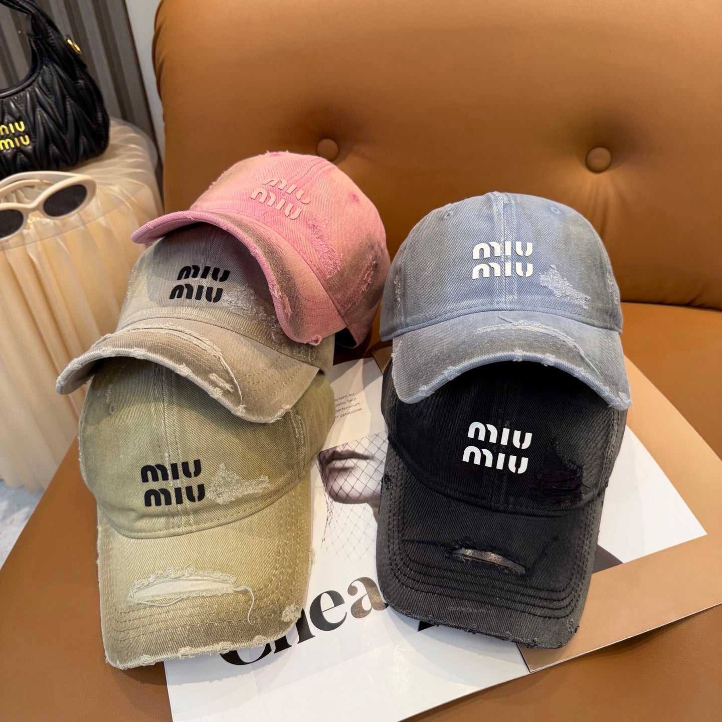 Miumiu Distressed Baseball Cap Cotton 323813