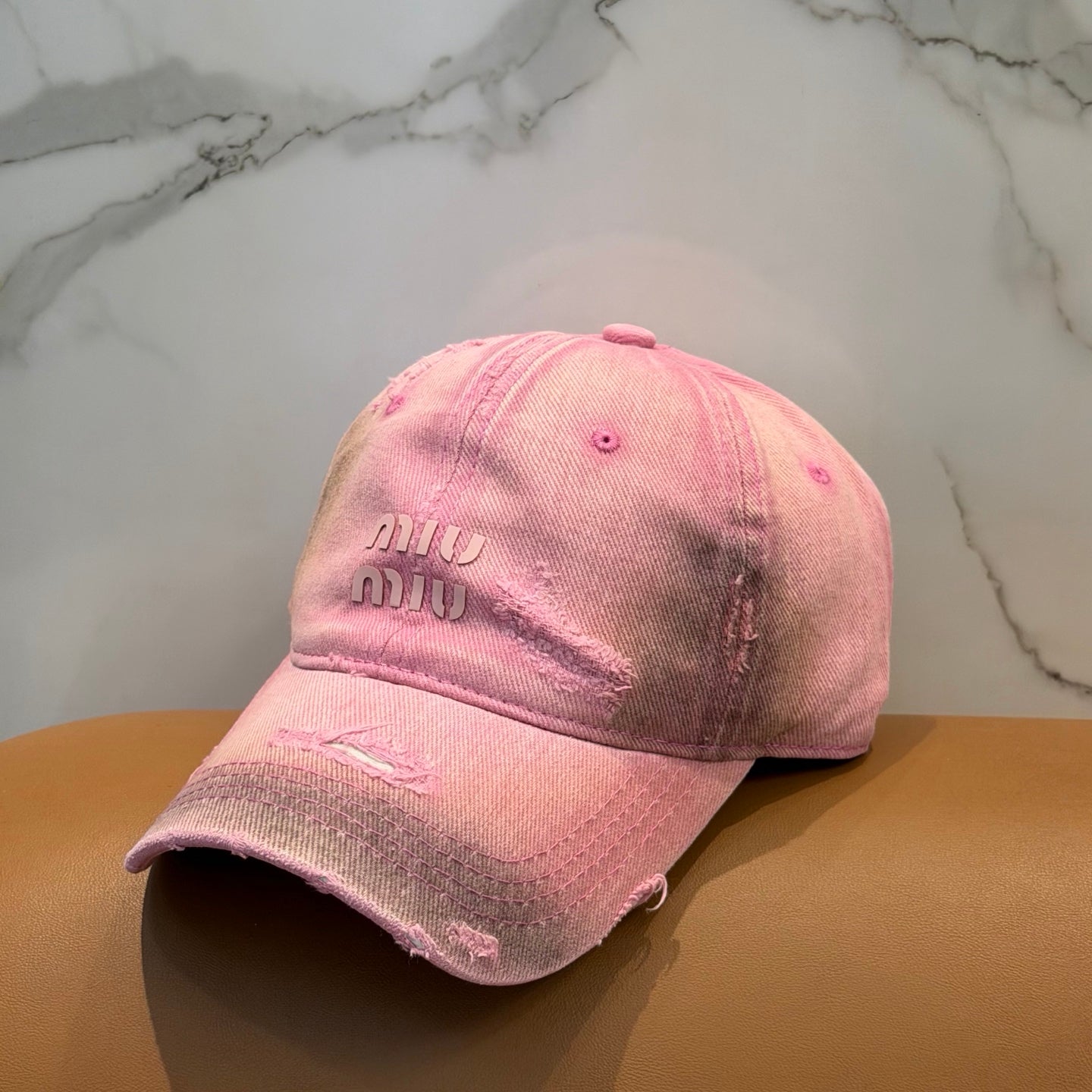 Miumiu Distressed Baseball Cap Cotton 323813