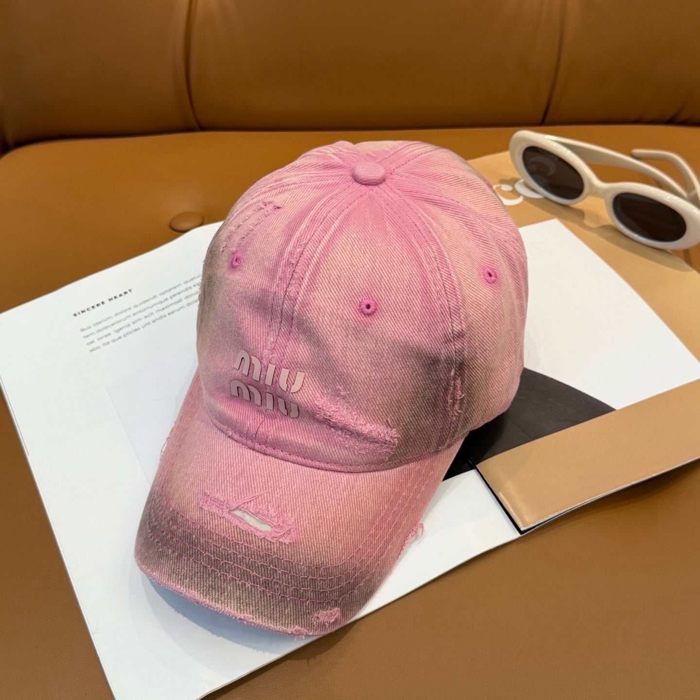 Miumiu Distressed Baseball Cap Cotton 323813