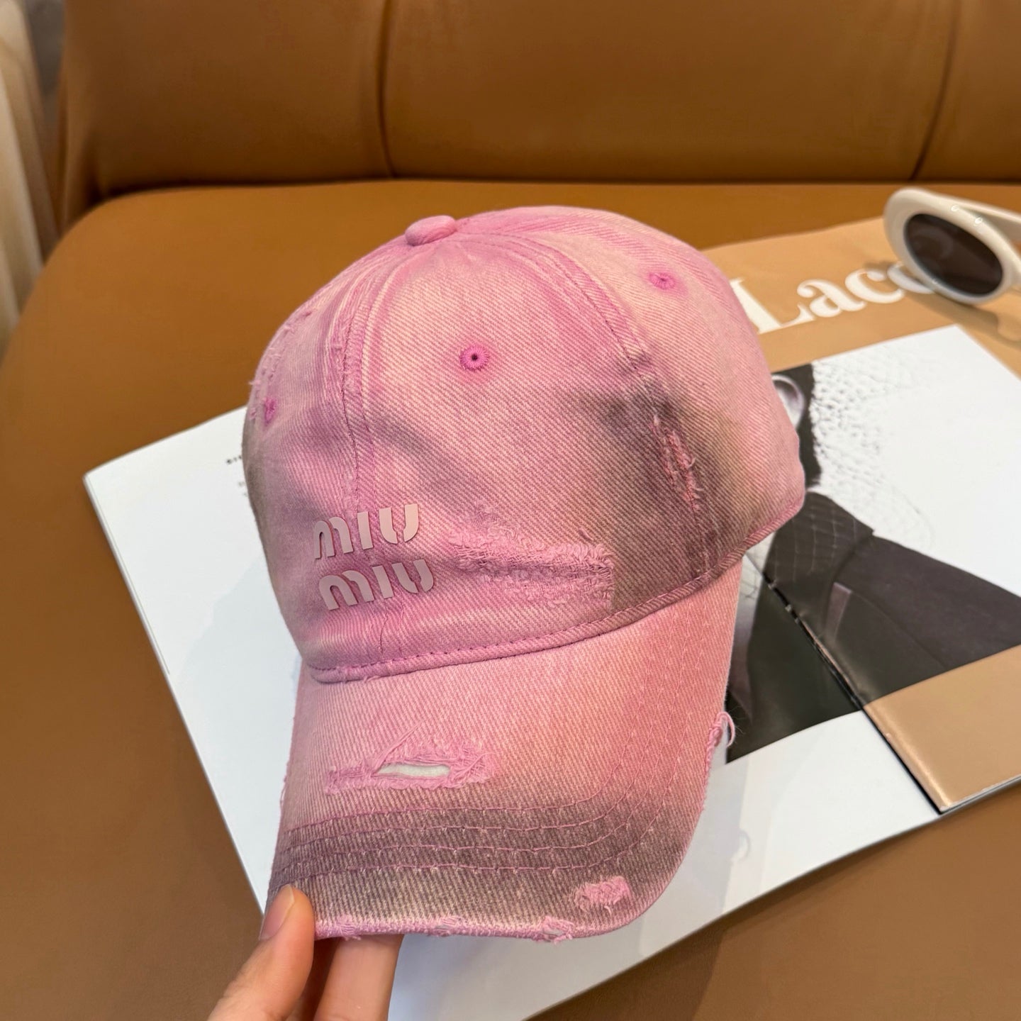 Miumiu Distressed Baseball Cap Cotton 323813