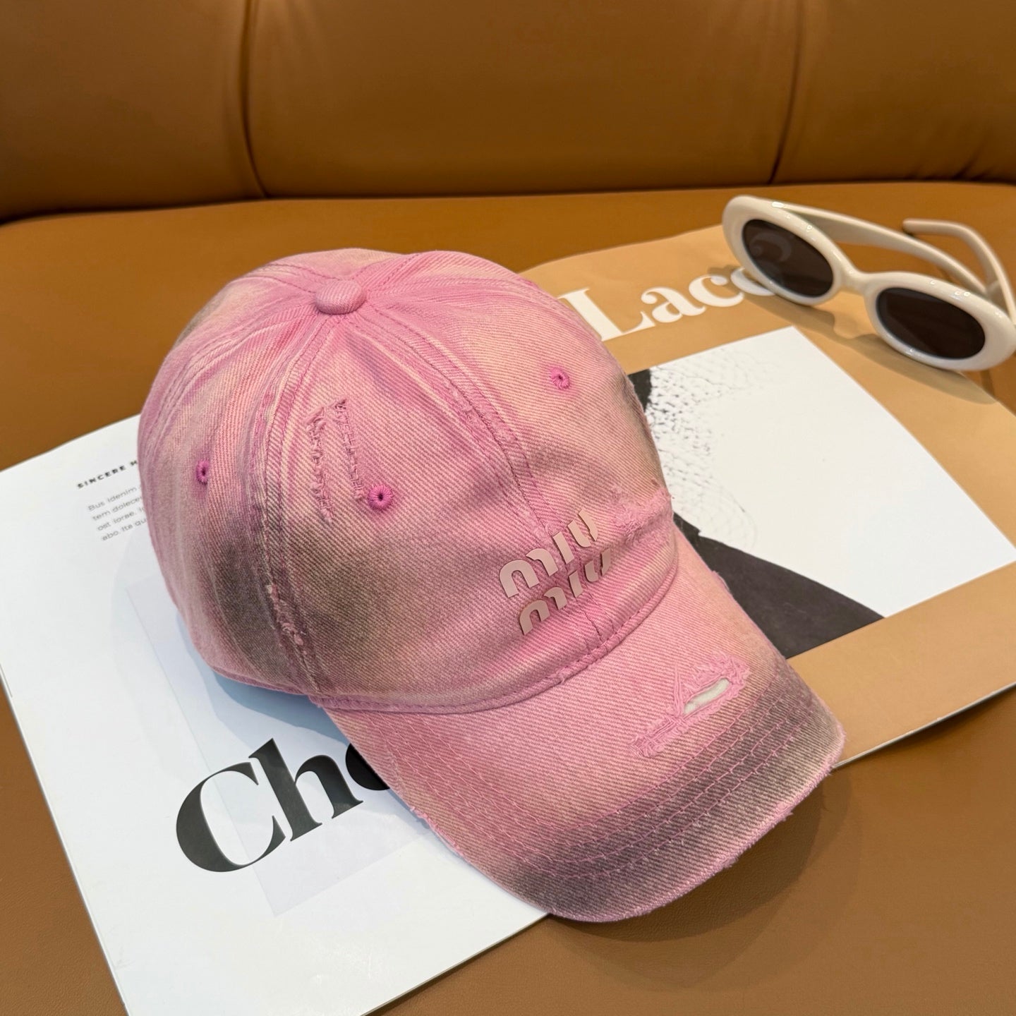 Miumiu Distressed Baseball Cap Cotton 323813