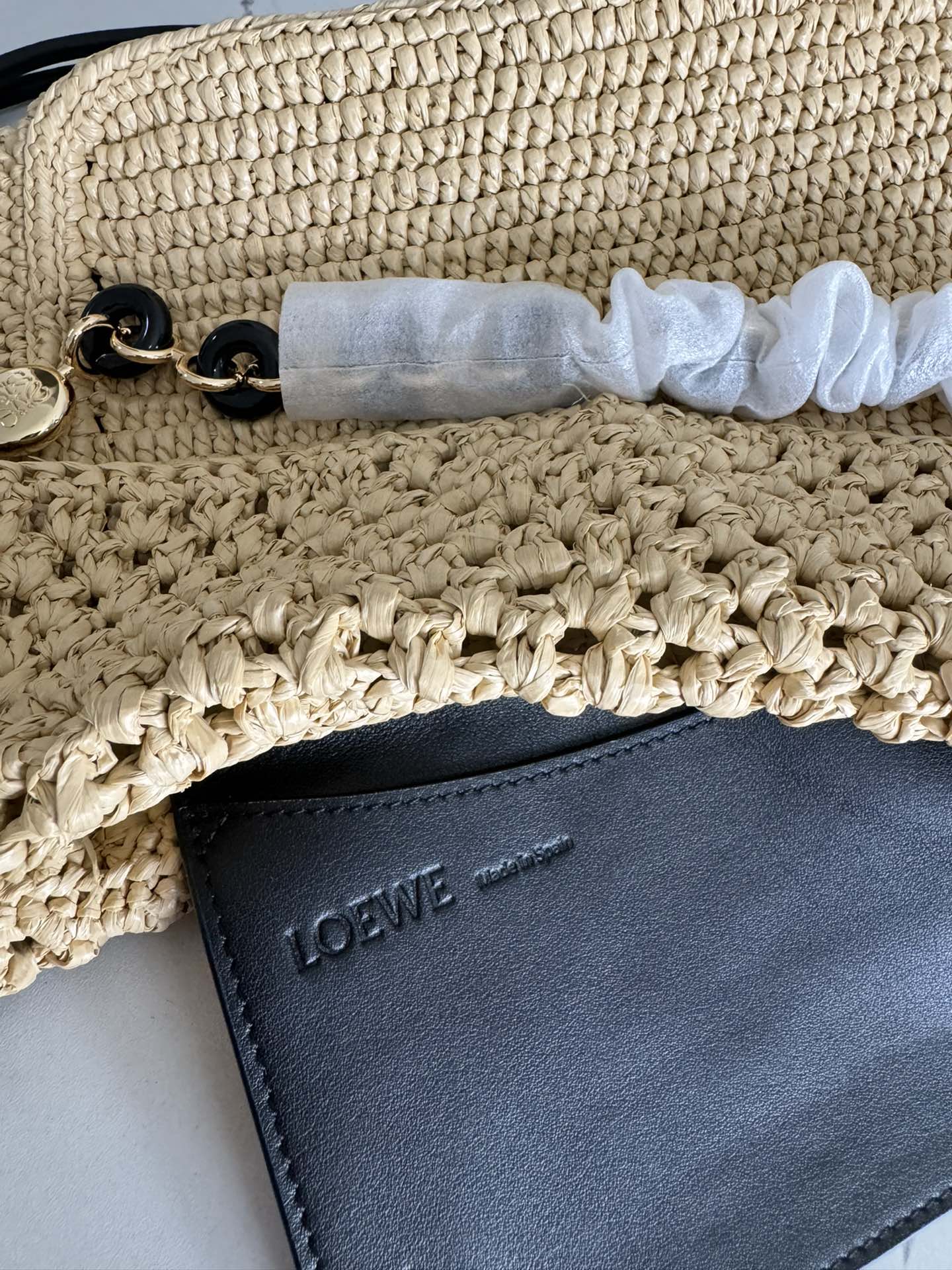 Loewe 2025 Ola 26 Bag Beige Black Raffia Calfskin 274681