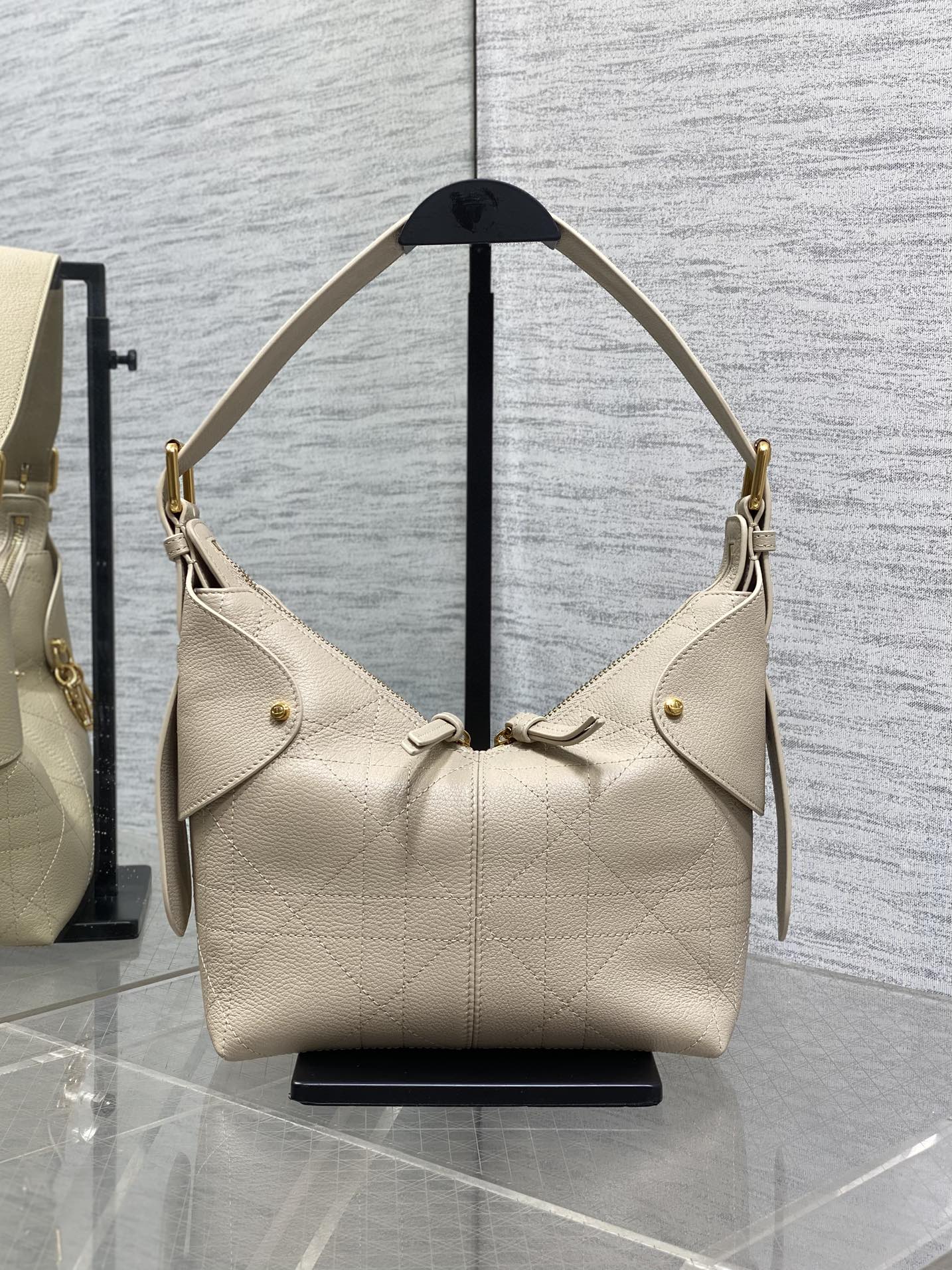 Dior 2025 Voyage Bag 23cm Powder Beige Grained Calfskin 267772
