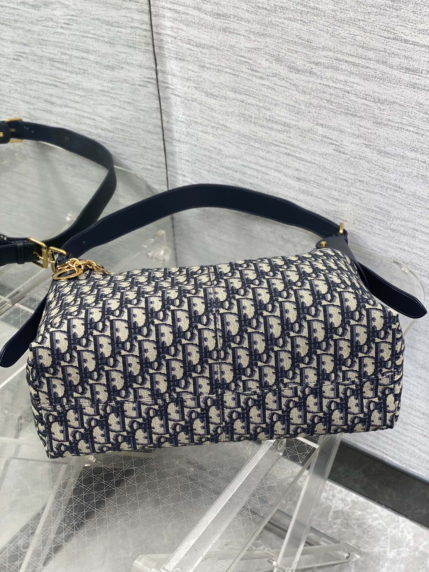 Dior 2025 Voyage Bag 34cm Navy Blue mix Beige Canvas Leather 270576