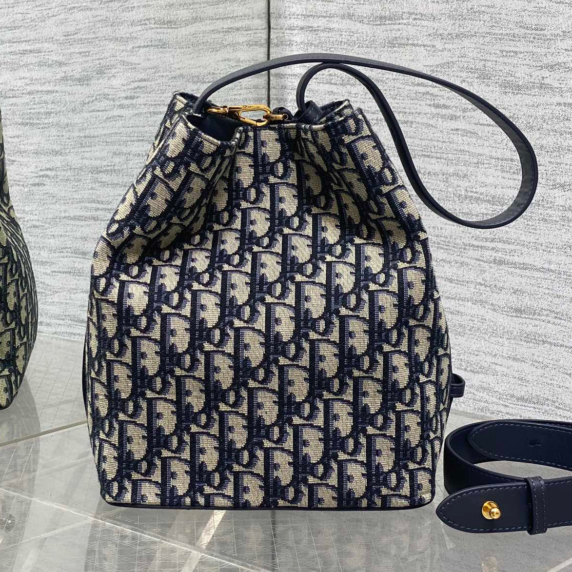 Dior 2025 Star Bucket Bag  Navy Blue mix Beige Canvas Leather 270450