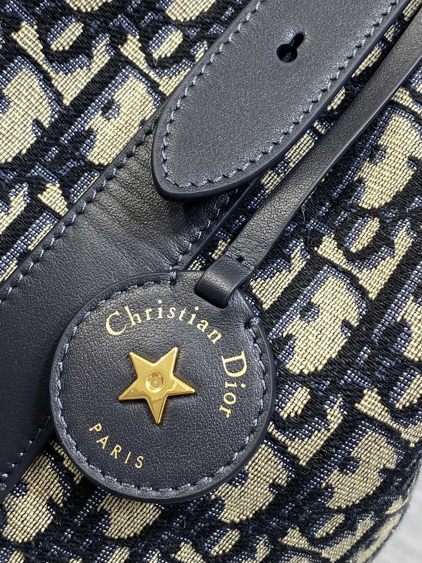 Dior 2025 Star Bucket Bag  Navy Blue mix Beige Canvas Leather 270450