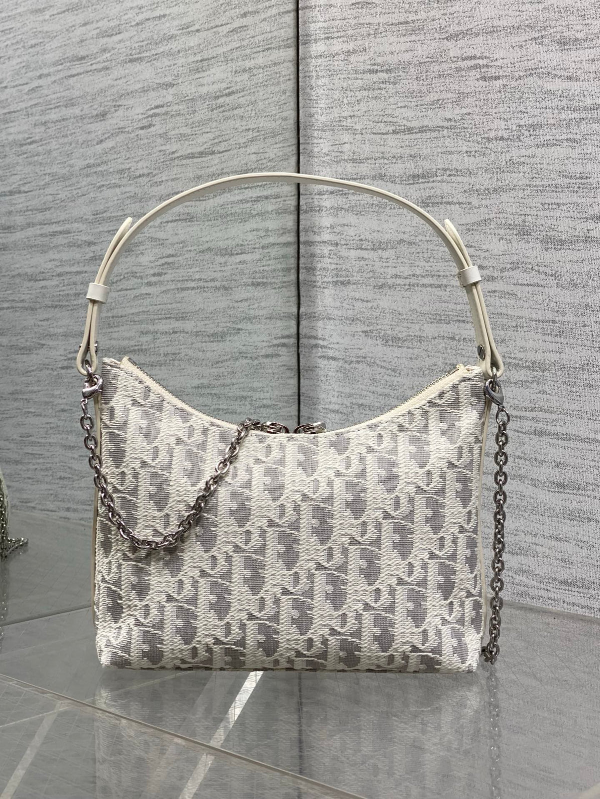 Dior 2026 Diorling 19cm Bag White Grey Cotton Calfskin 289144