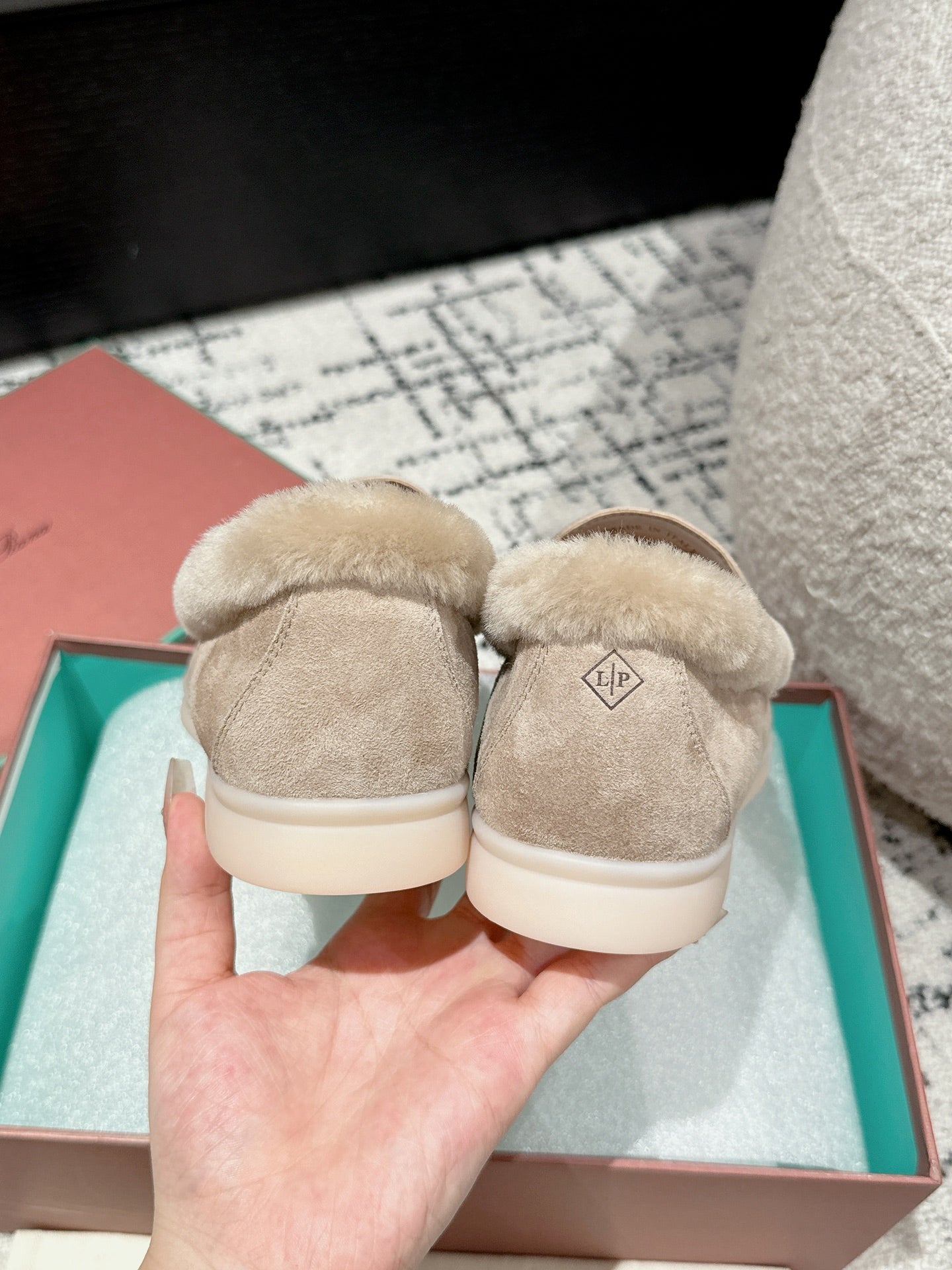 LP Summer Charms Walk Loafers In Light Brown Beige Suede With Rabbit Fur Lining  985651