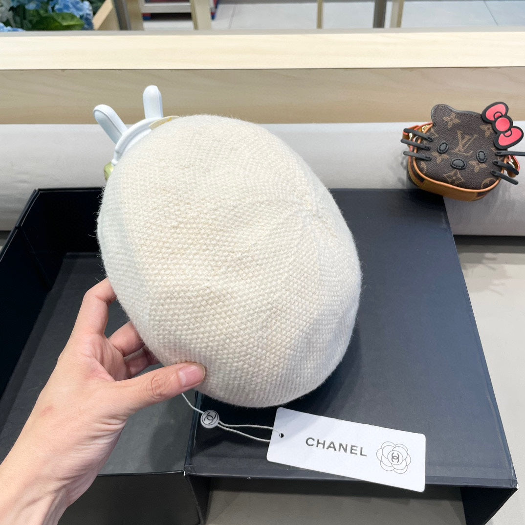 BERET HAT IN WHITE COTTON AND LINEN 417832