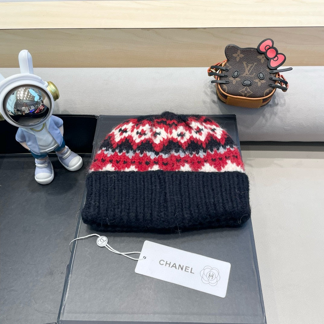 KNIT BEANIE HAT BLACK MIX RED 428243