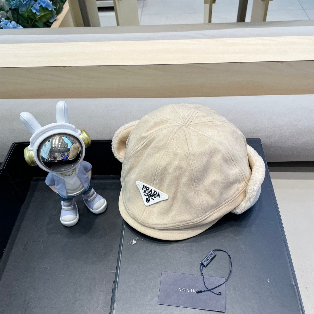 Prada Fleece Suede Trapper Hat 497694