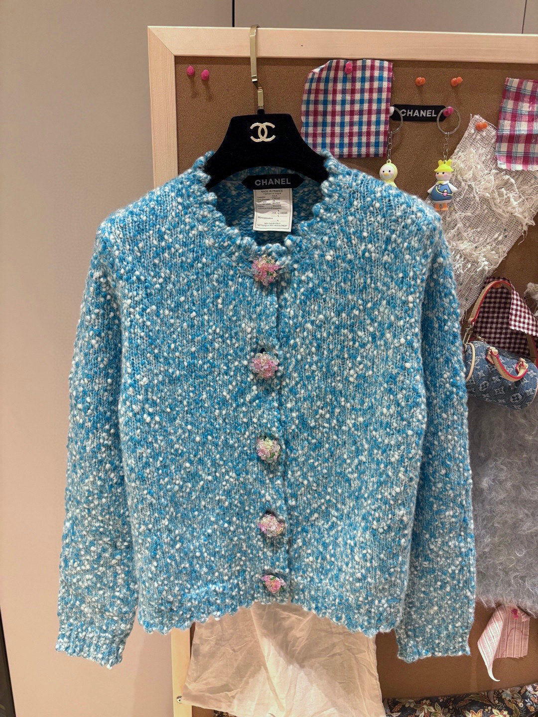 CC 2025  Jacket with Large Rhinestone Button Blue Wool 325884