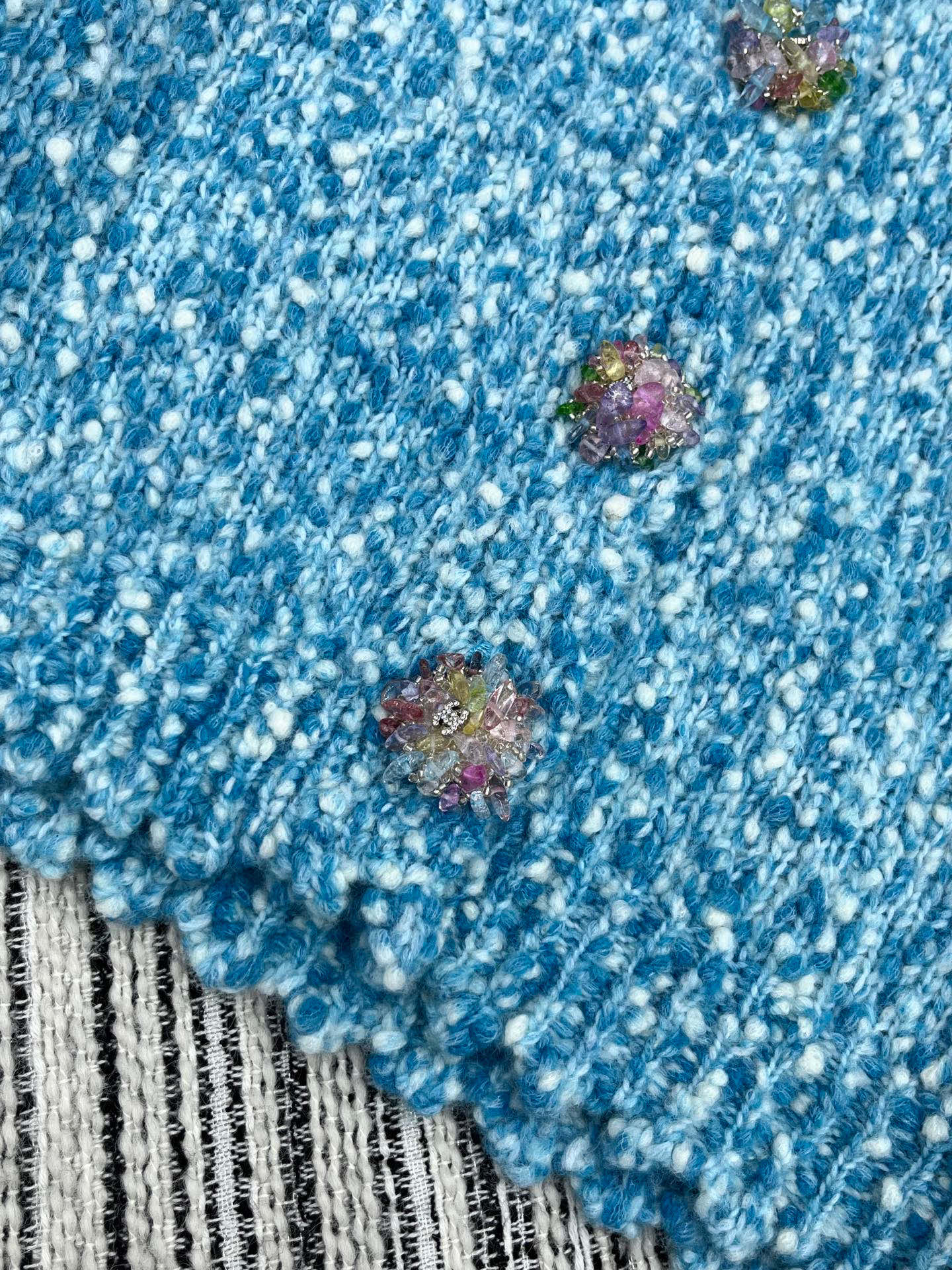 CC 2025  Jacket with Large Rhinestone Button Blue Wool 325884