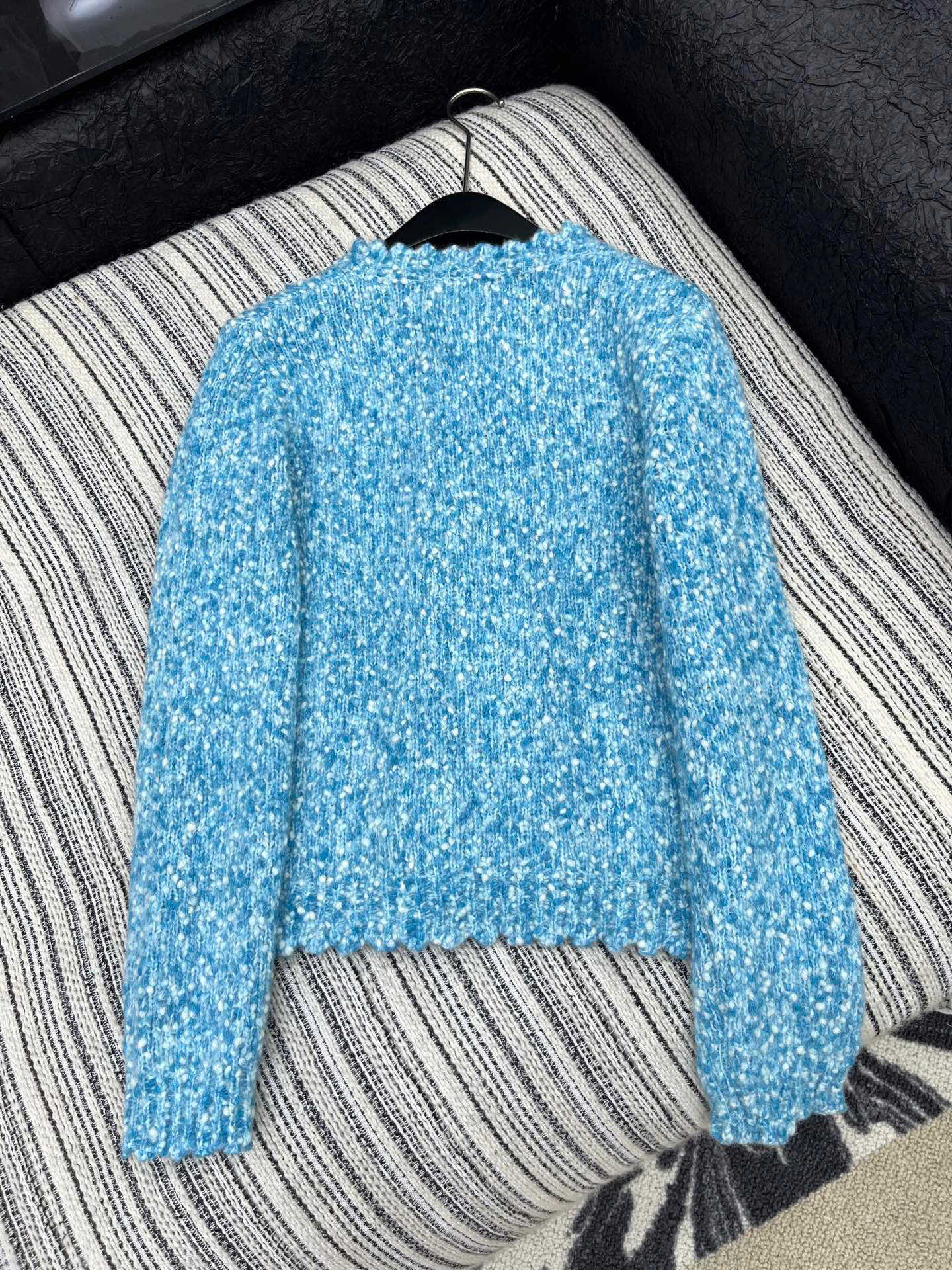 CC 2025  Jacket with Large Rhinestone Button Blue Wool 325884