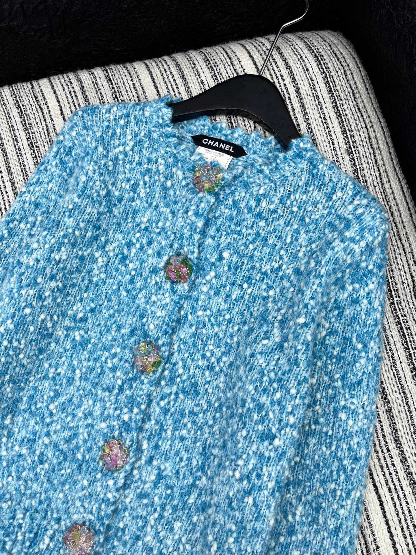 CC 2025  Jacket with Large Rhinestone Button Blue Wool 325884