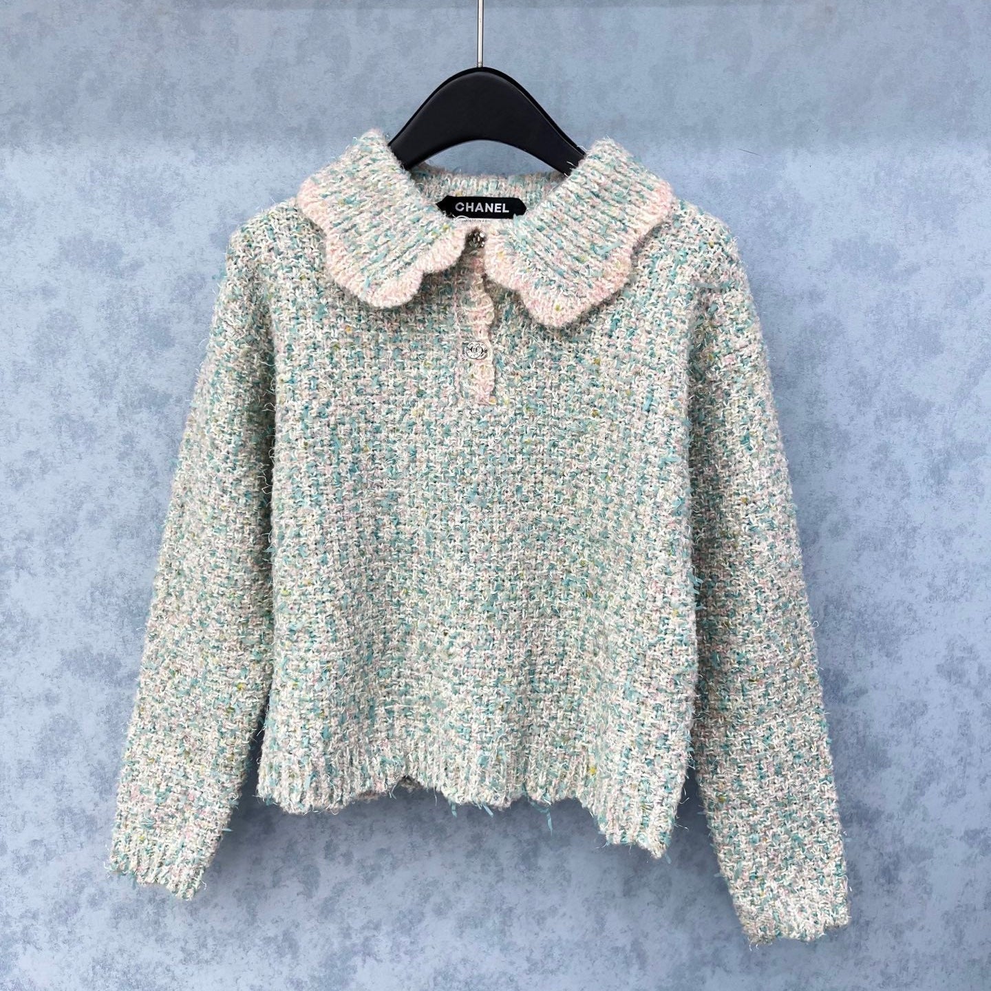 CC 2025 Petal Collar Pullover Sweater Blue Pink Wool 325851