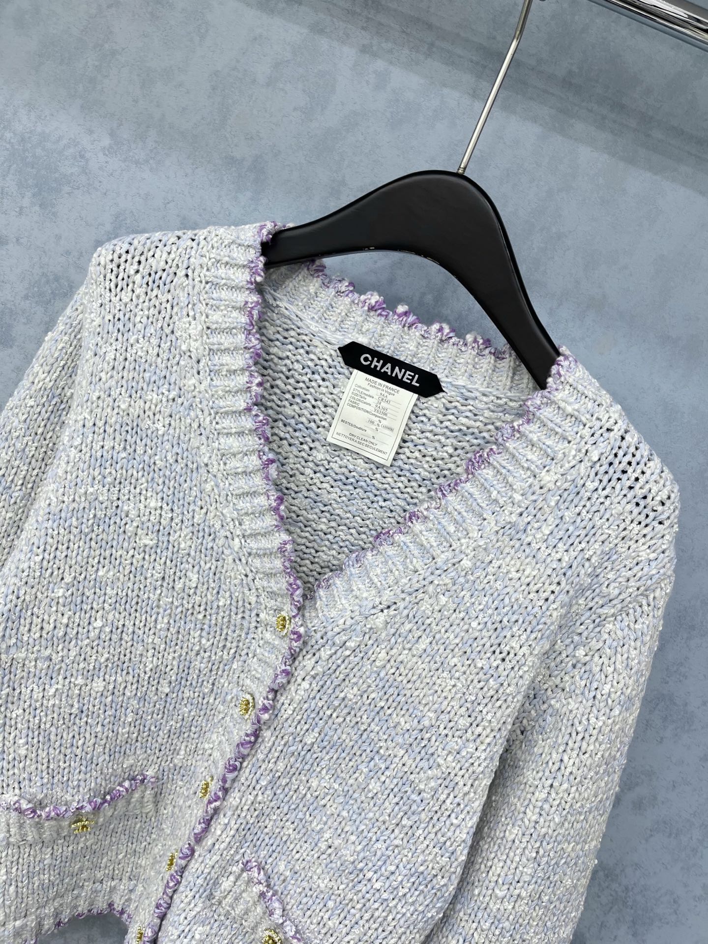 CC 2025 V-neck Cardigan Light Gray mix Purple Wool 325879