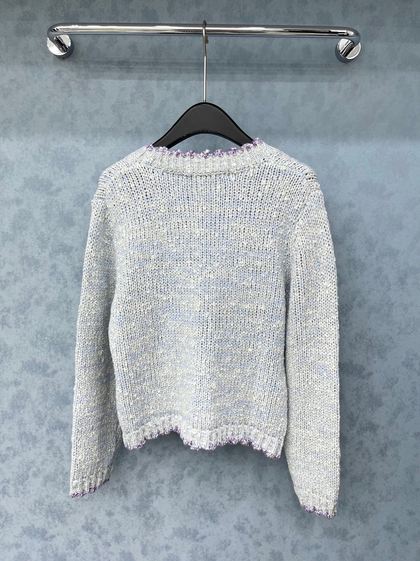 CC 2025 V-neck Cardigan Light Gray mix Purple Wool 325879