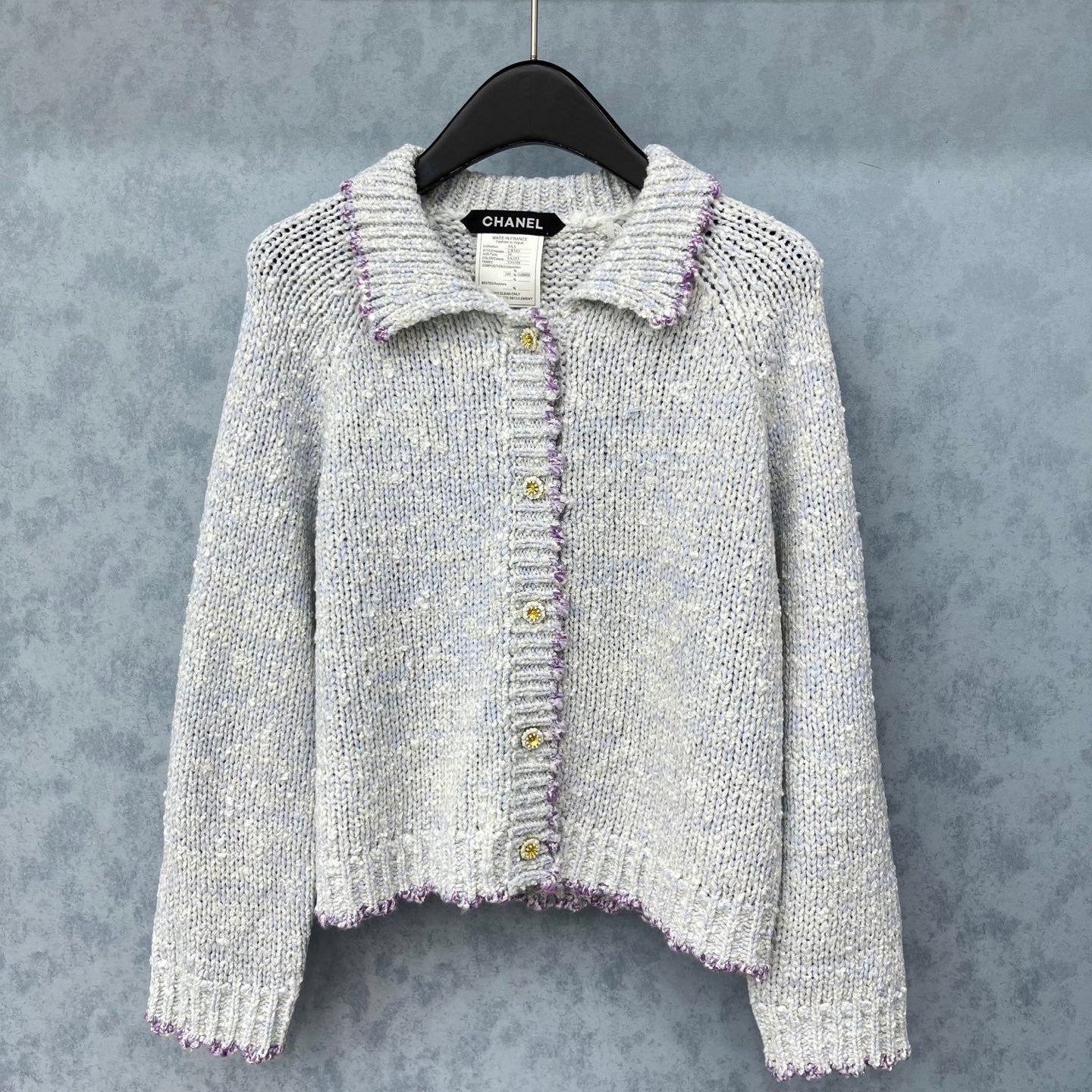 CC 2025 Cardigan Light Gray mix Purple Wool 325877