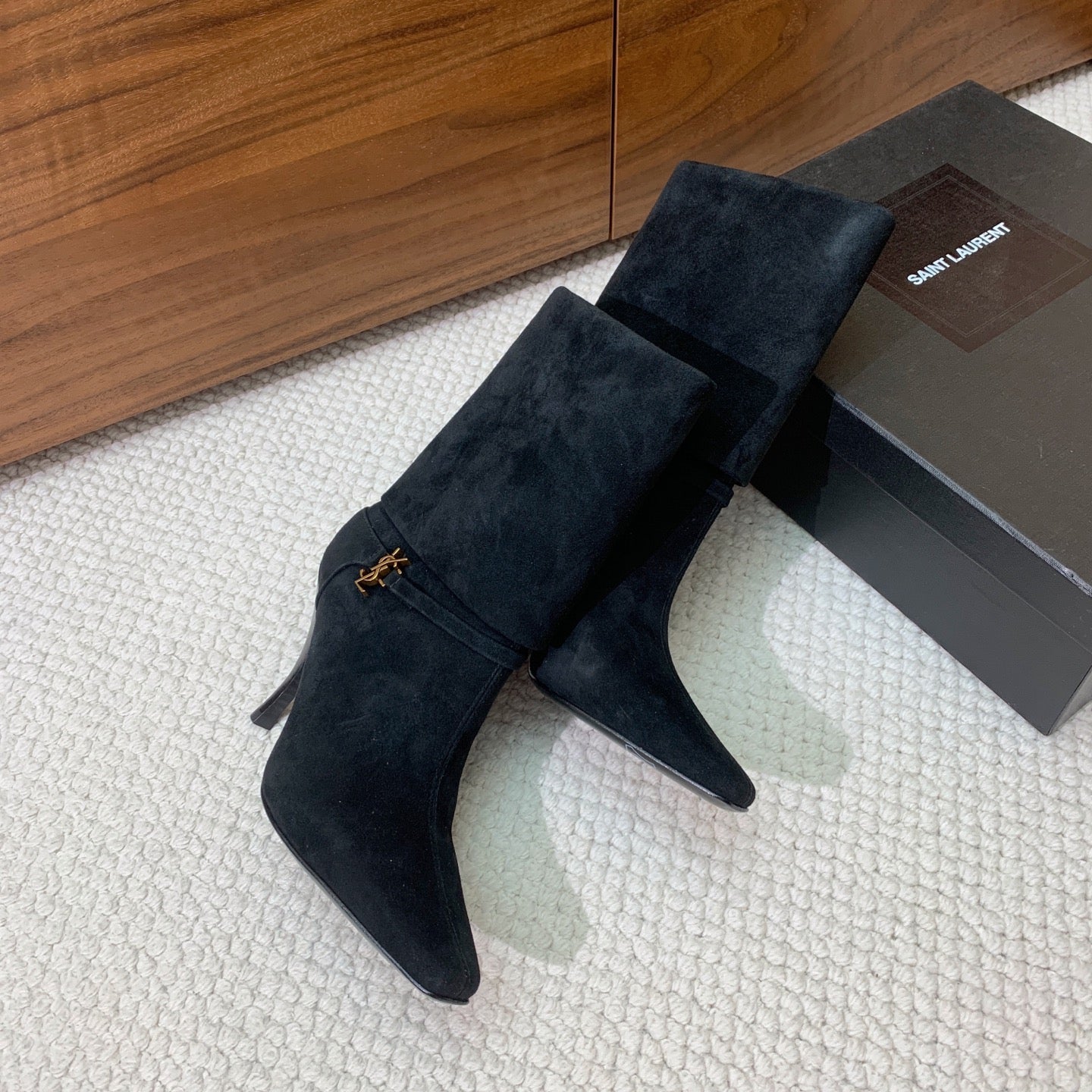 YSL 2025 High-heeled Ankle Boot Black Suede 574076