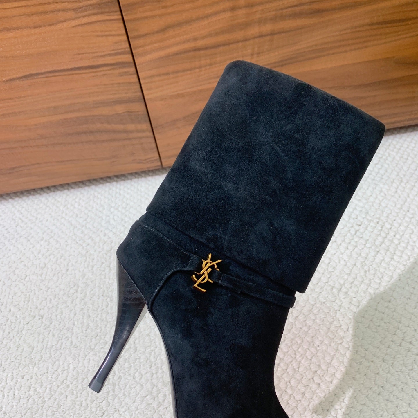 YSL 2025 High-heeled Ankle Boot Black Suede 574076