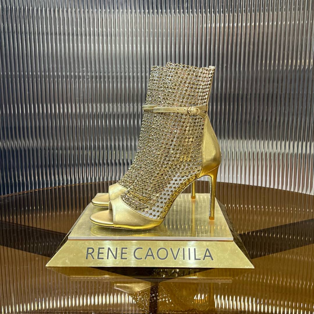 RC 25C High Heel Short Boots Mid-Tube Open-Toe Sandals Gold Sheepskin 174957