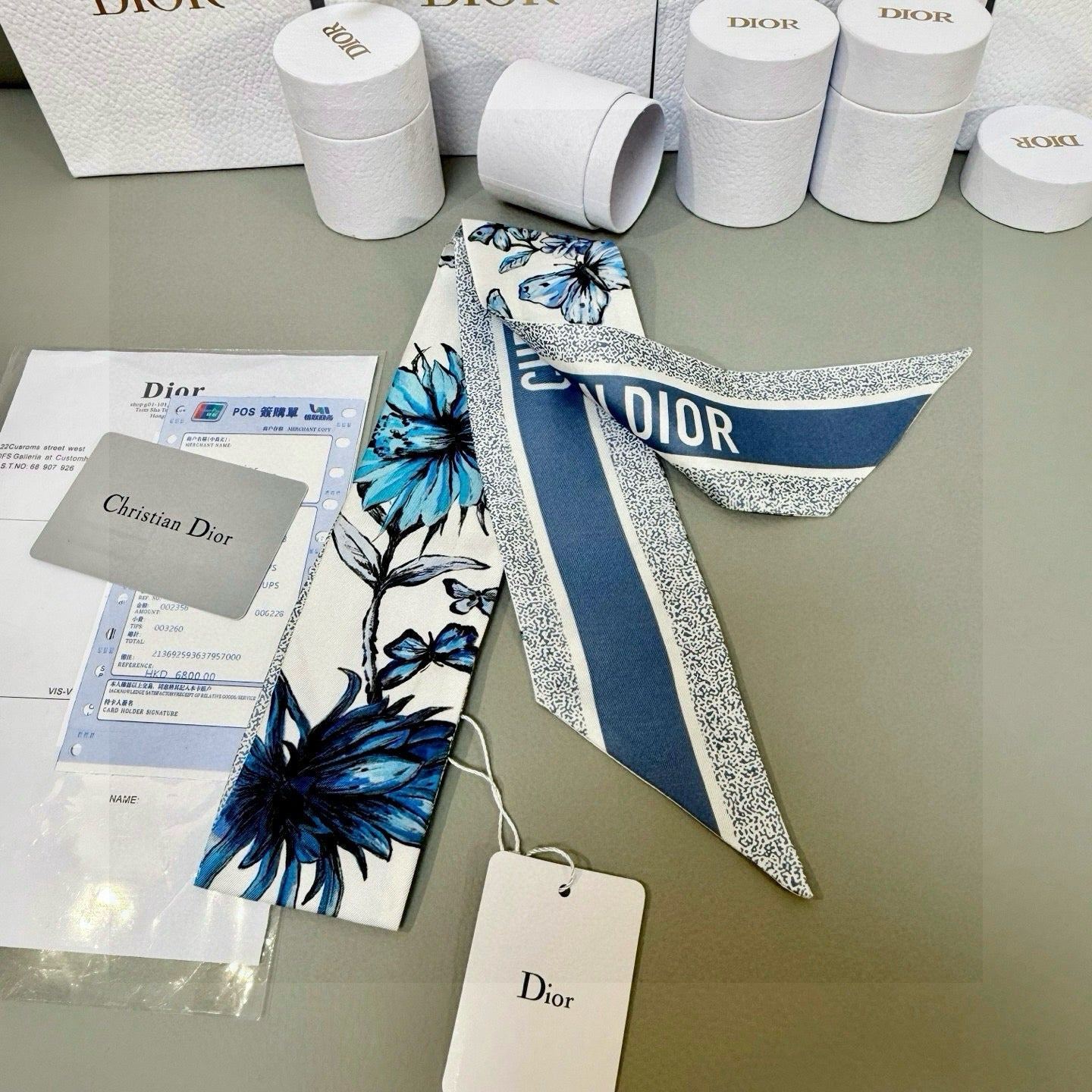 CD Twilly Mini Scarf 105cm Blue Mulberry Silk 935250