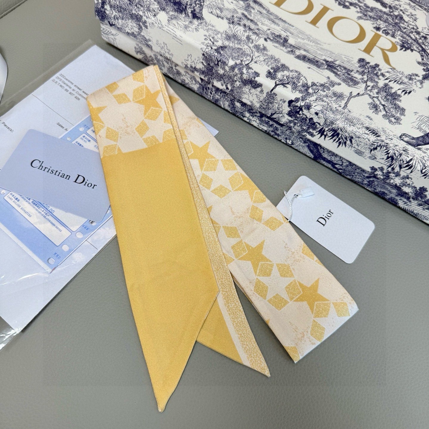 CD Twilly Mini Scarf 105cm Yellow Mulberry Silk 949194