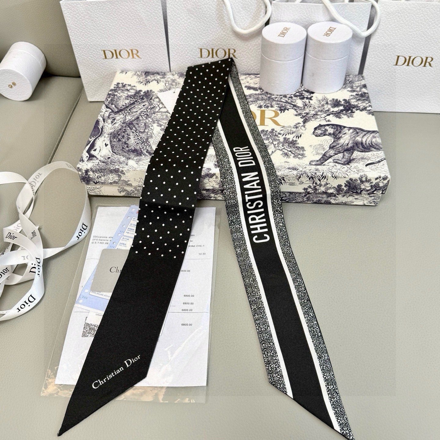 CD Twilly Mini Scarf 105cm Black Mulberry Silk 957049