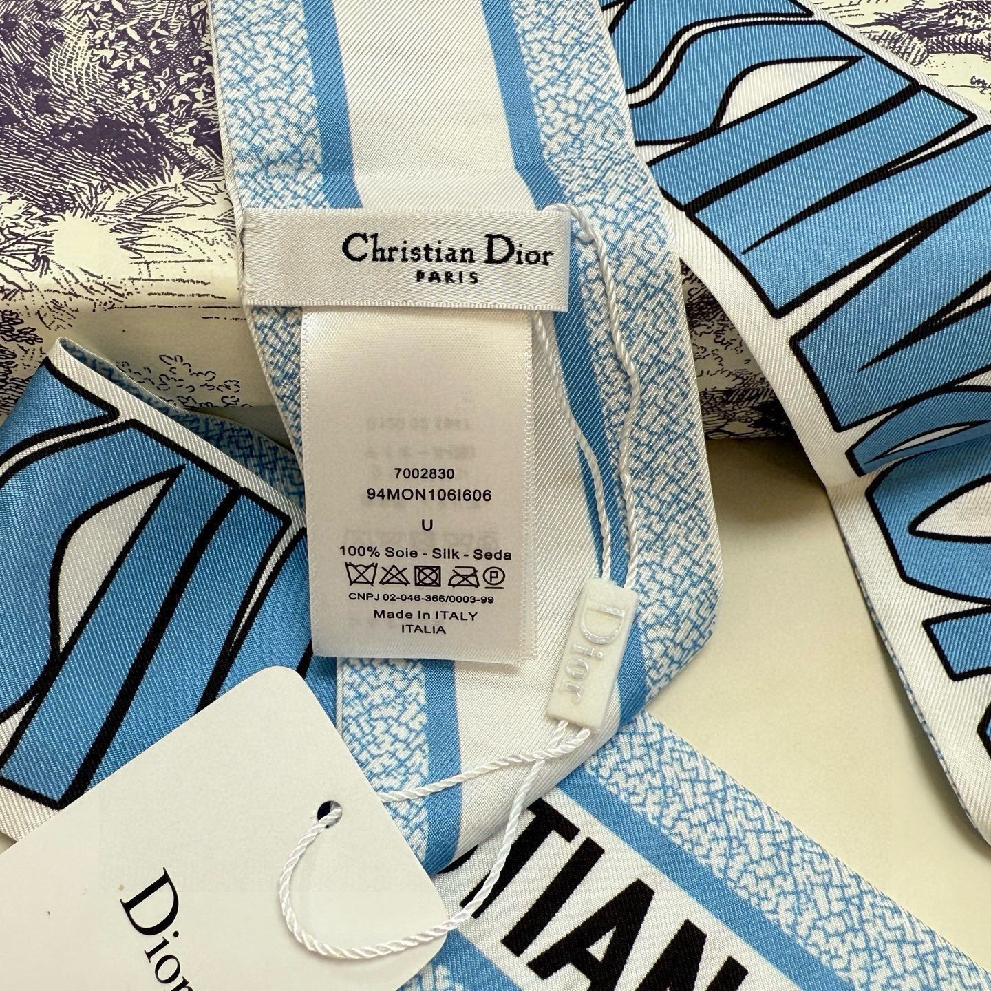 CD Twilly Mini Scarf 105cm Blue Mulberry Silk 957052