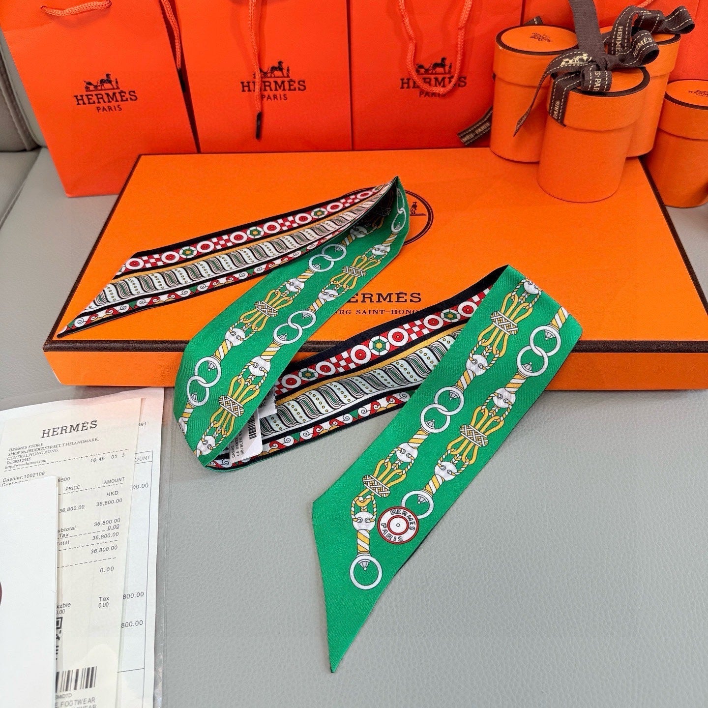 HM Twilly Mini Scarf 86CM Green Mulberry Silk 967447