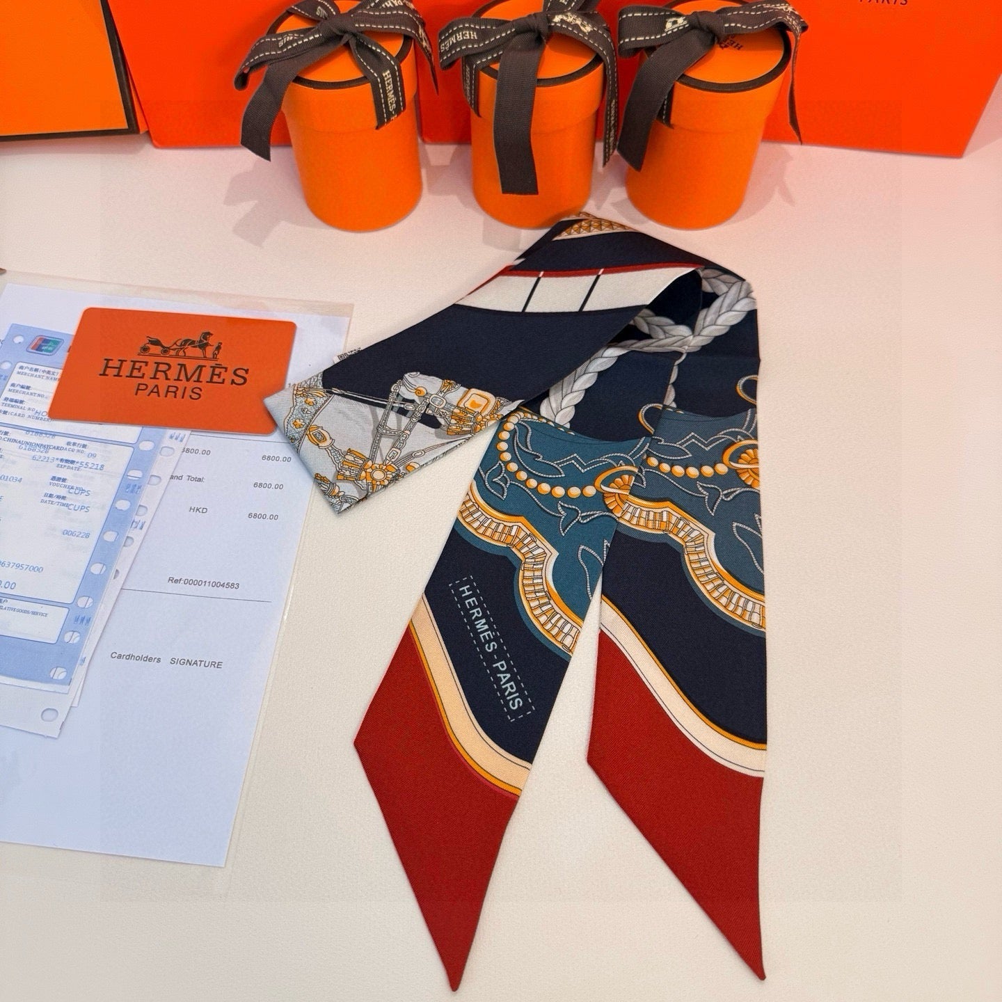 HM Twilly Mini Scarf 86CM Orange Black Blue Mulberry Silk 968827