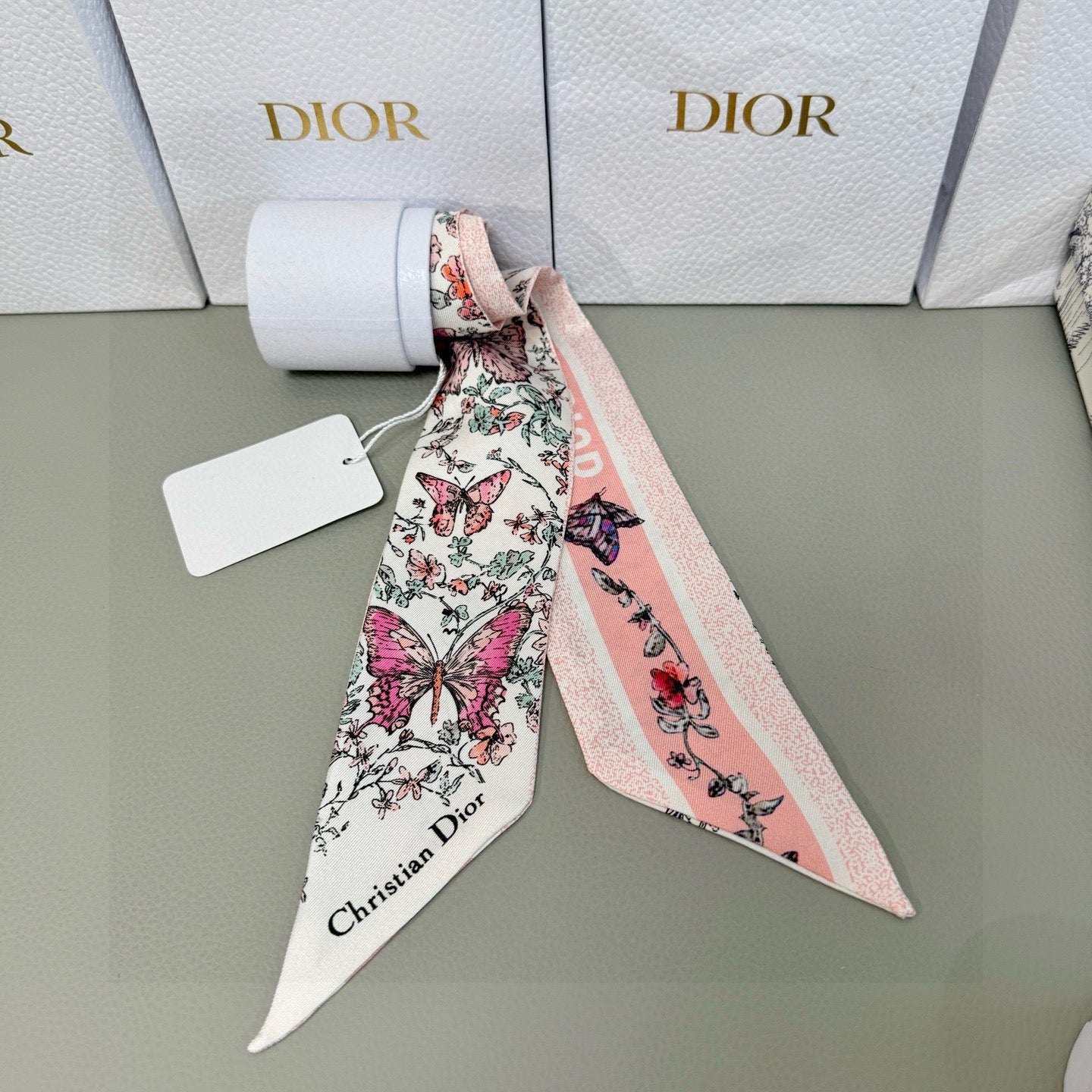 CD Twilly Mini Scarf 105cm Light Pink Colorful Mulberry Silk 969062