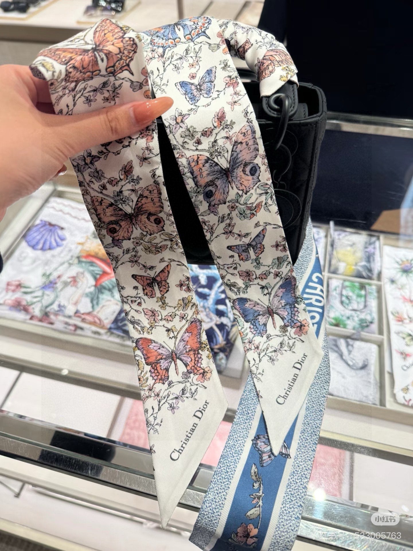 CD Twilly Mini Scarf 105cm Blue Mulberry Silk 969063