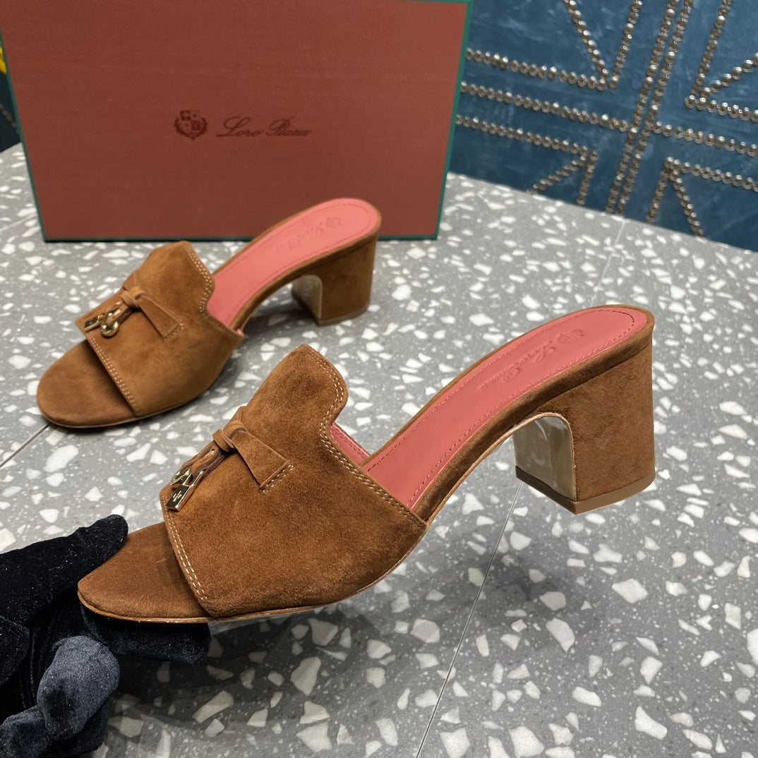 Summer Charms Mules 50mm Brown Suede Salmon Lambskin
