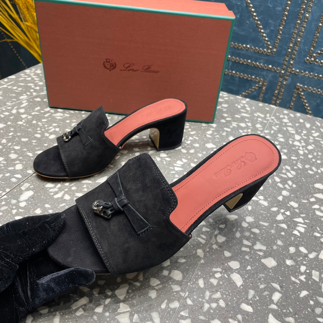 Summer Charms Mules 50mm Black Suede Salmon Lambskin