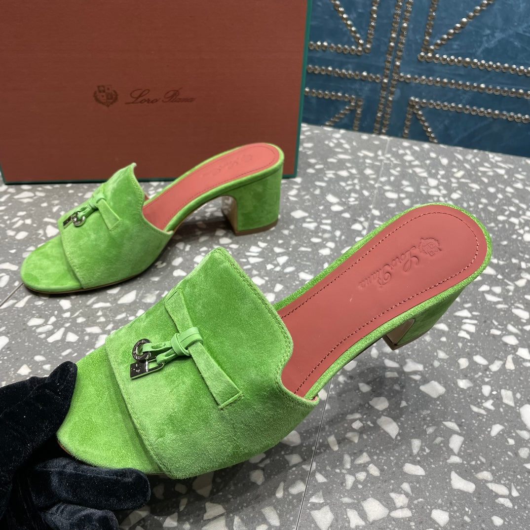 Summer Charms Mules 50mm Green Suede Salmon Lambskin