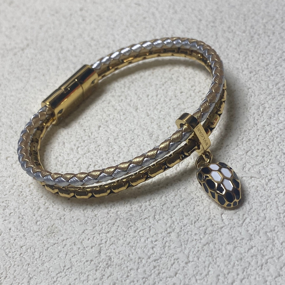 BVL Gold And Silver Snaker Leather Cord Bracelet