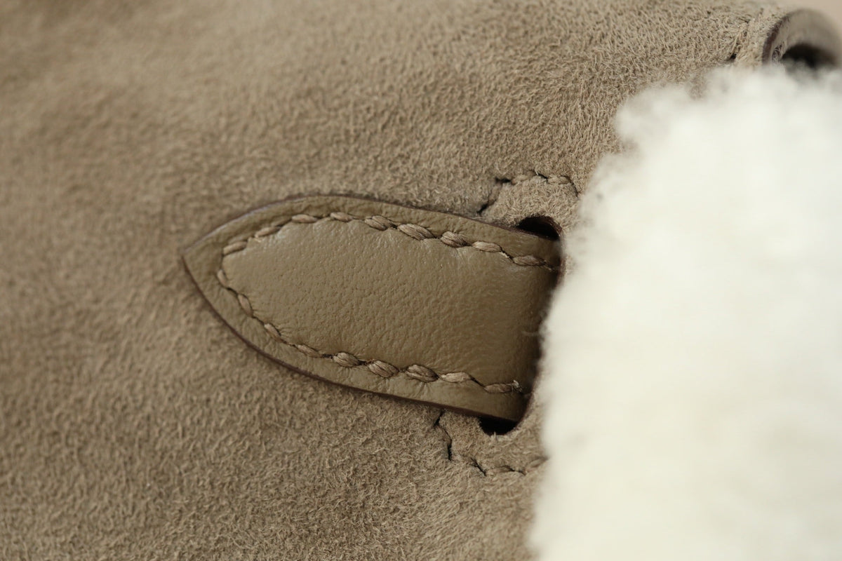 Hermes 2026 Mini Kelly Bag Etoupe Suede Wool 284469