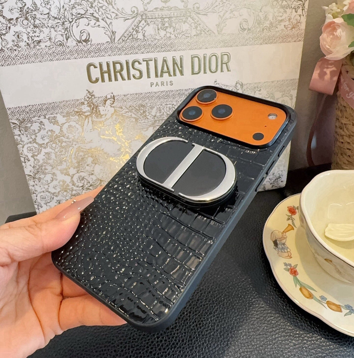 Dior Crocodile Embossed Leather Phone Case 390514