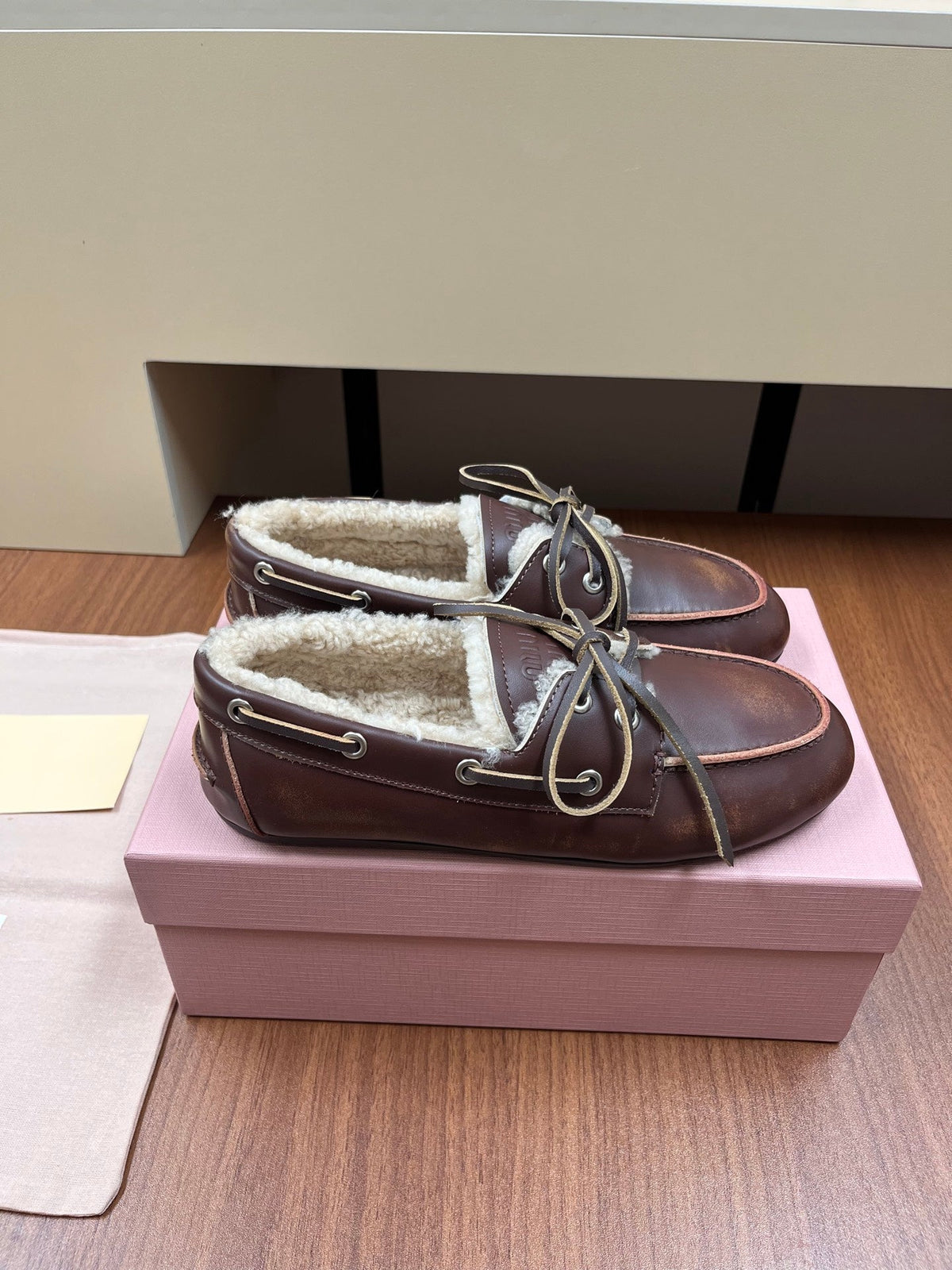 Miu Miu 2026 Boat Loafers Leather Suede Wool 157103