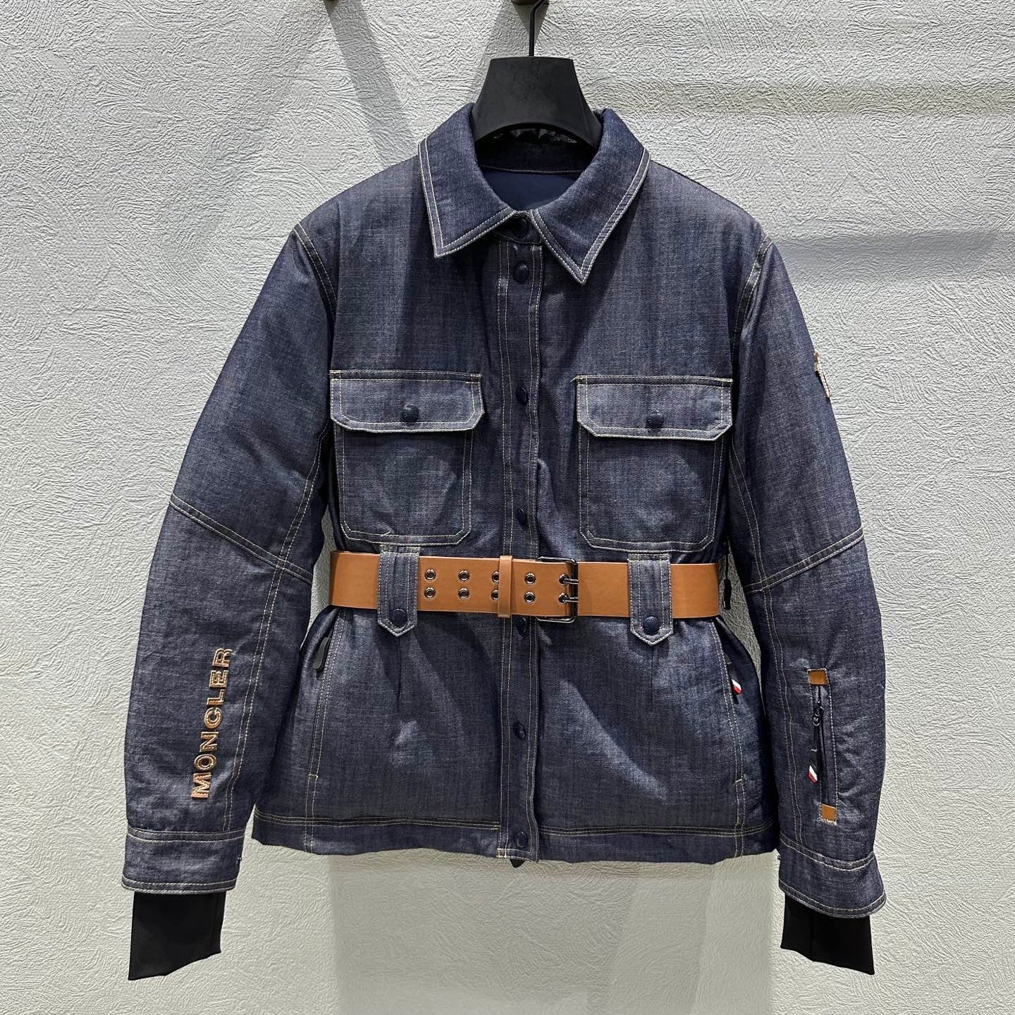Moncler 2025 Grenoble Daintree Hooded Jacket With Belt Blue Denim Down