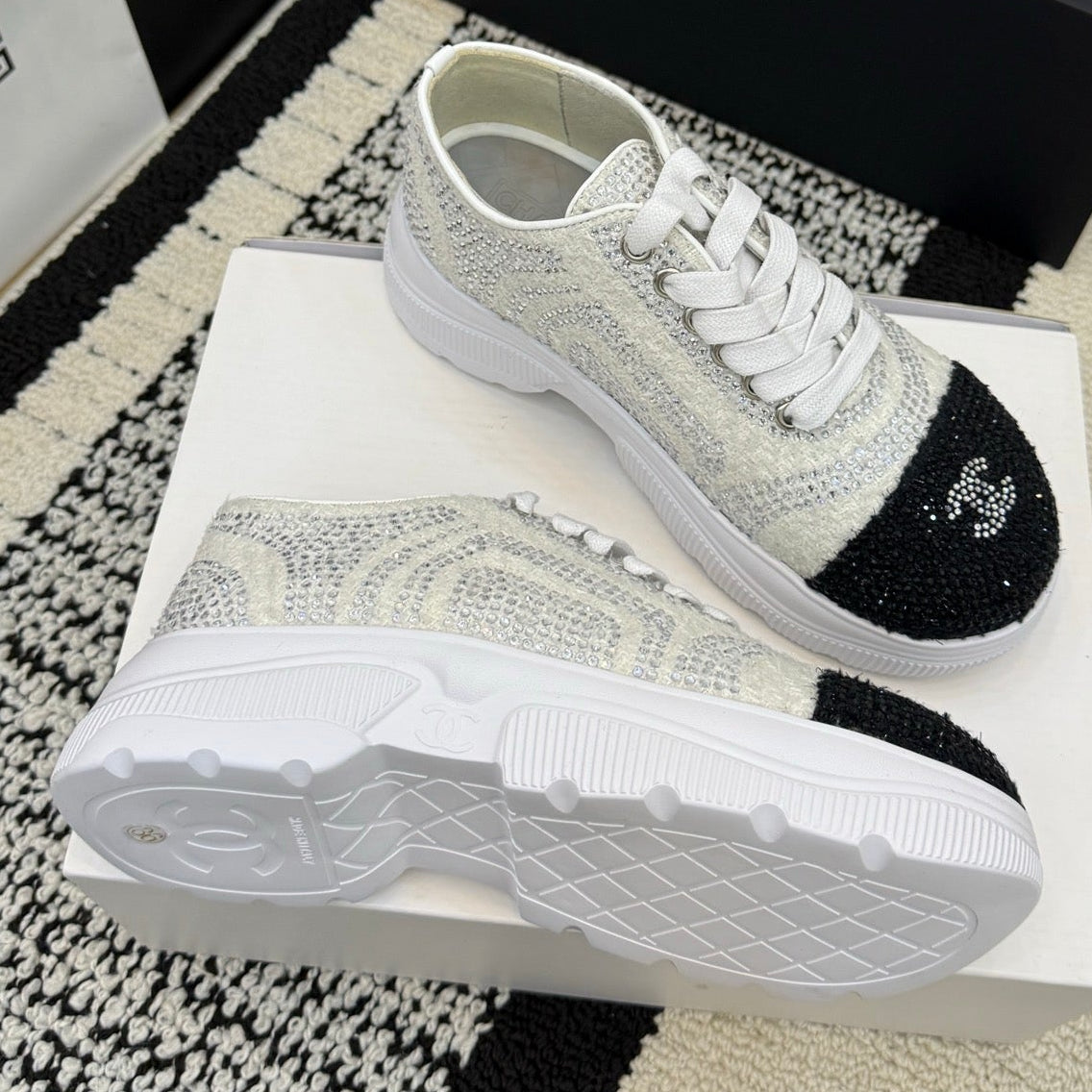 CC 26 Crystal-embellished Sneaker White Black Leather 588797