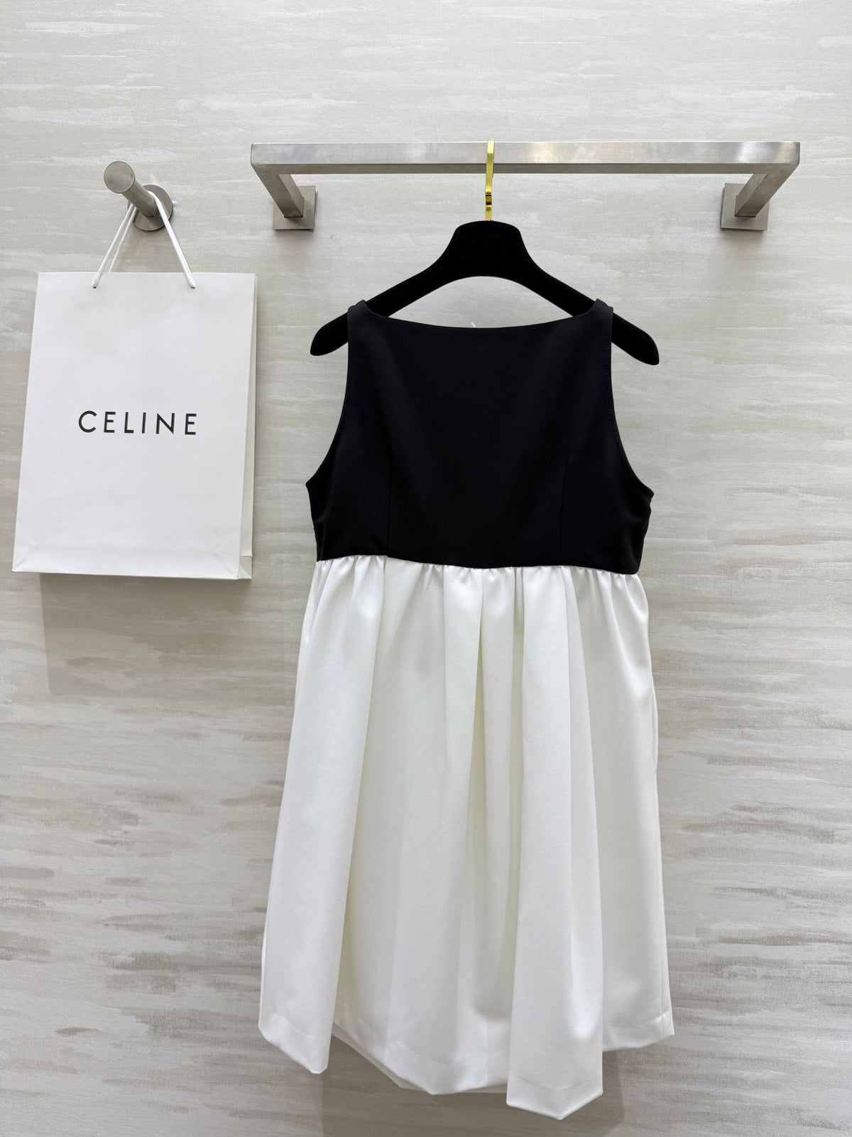 Celine 25 Bow Dress Black mix White Silk