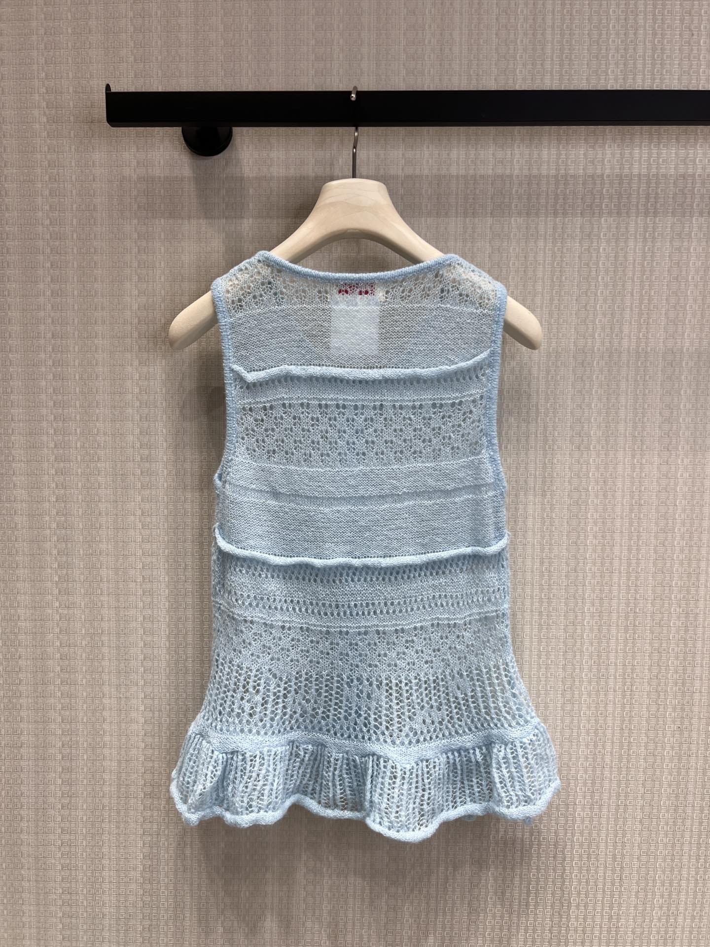 Chanel 2026 Hollow-Out Knit Vest Ice Blue Cashmere
